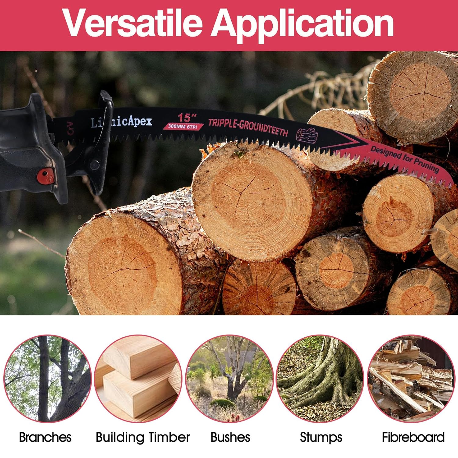 Arc Edge Reciprocating Saw Blade Set, CRV Steel Sharp Japanese Teeth Wood Cutting & Pruning Blades, 12x2 & 15x2 4-Pack for Sawzall, Tree Trimming, Logging, Heavy-Duty Woodwork & Storm Cleanup