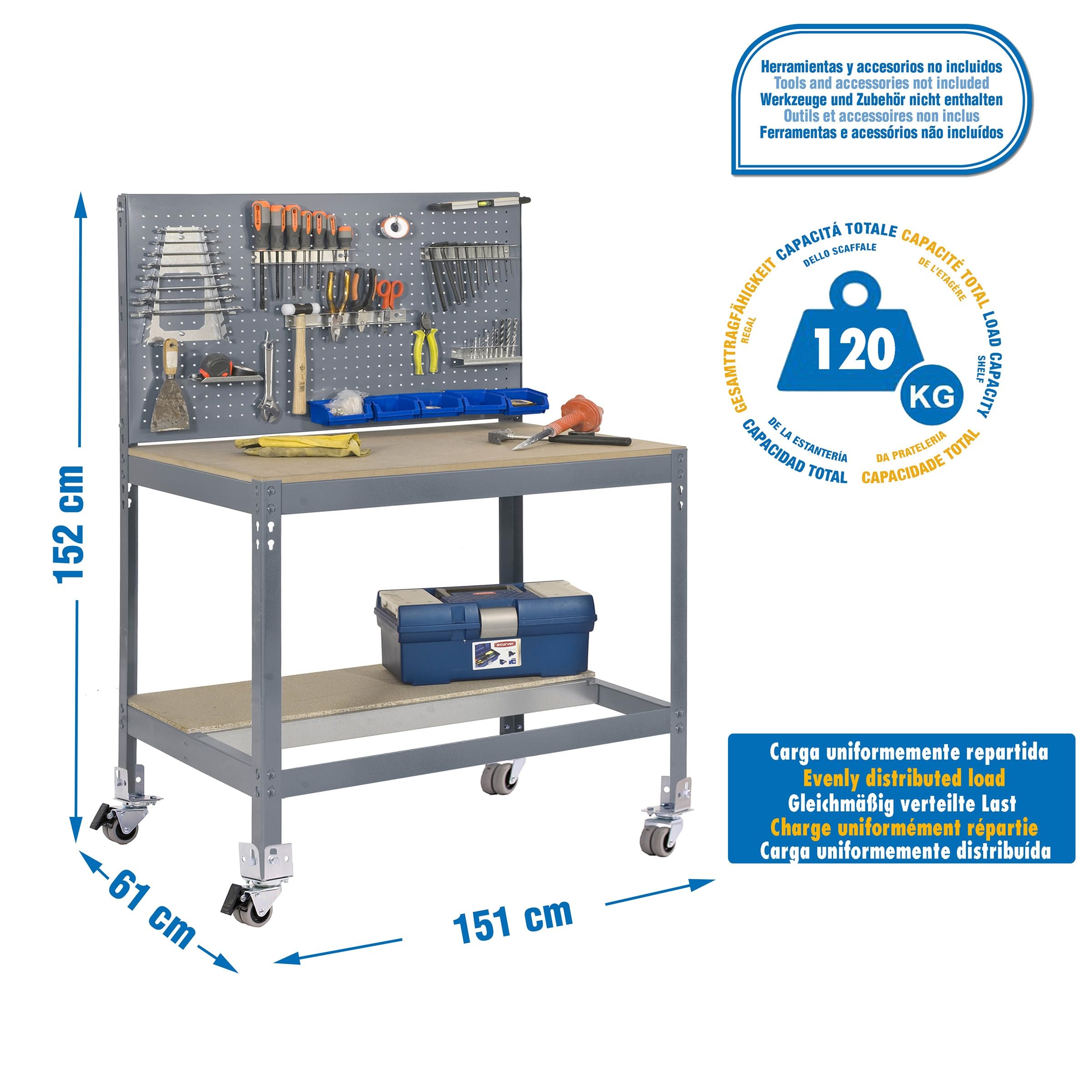 Simon Rack Banco de Trabajo Taller con Ruedas 1510x610 mm - BT2