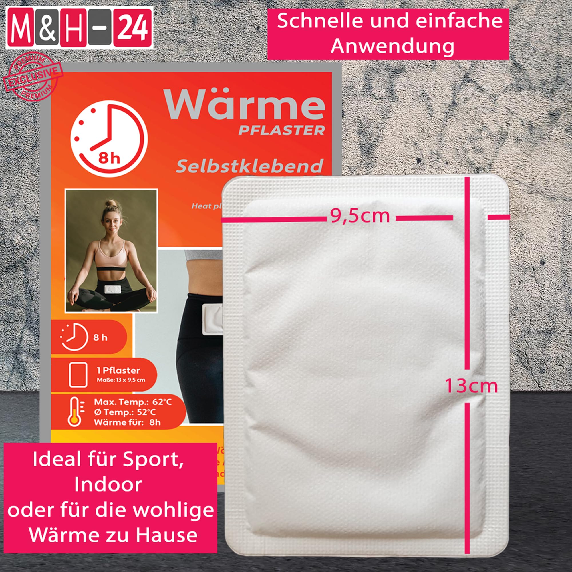 20 Cerotti Termici Autoadesivi M&H-24 – Calore Per 8 Ore Per Schiena, Spalle E Collo – 50°C