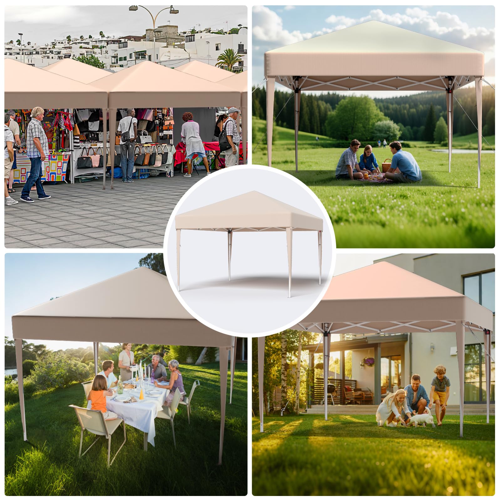 TRIUMPHKEY Tonnelle Pliante 3x3 Imperméable Anti-UV 50+, Barnum Pliant 3x3 Réglable en Hauteur, Tonelle pour Jardins, Cours, Foires, Etc, Beige
