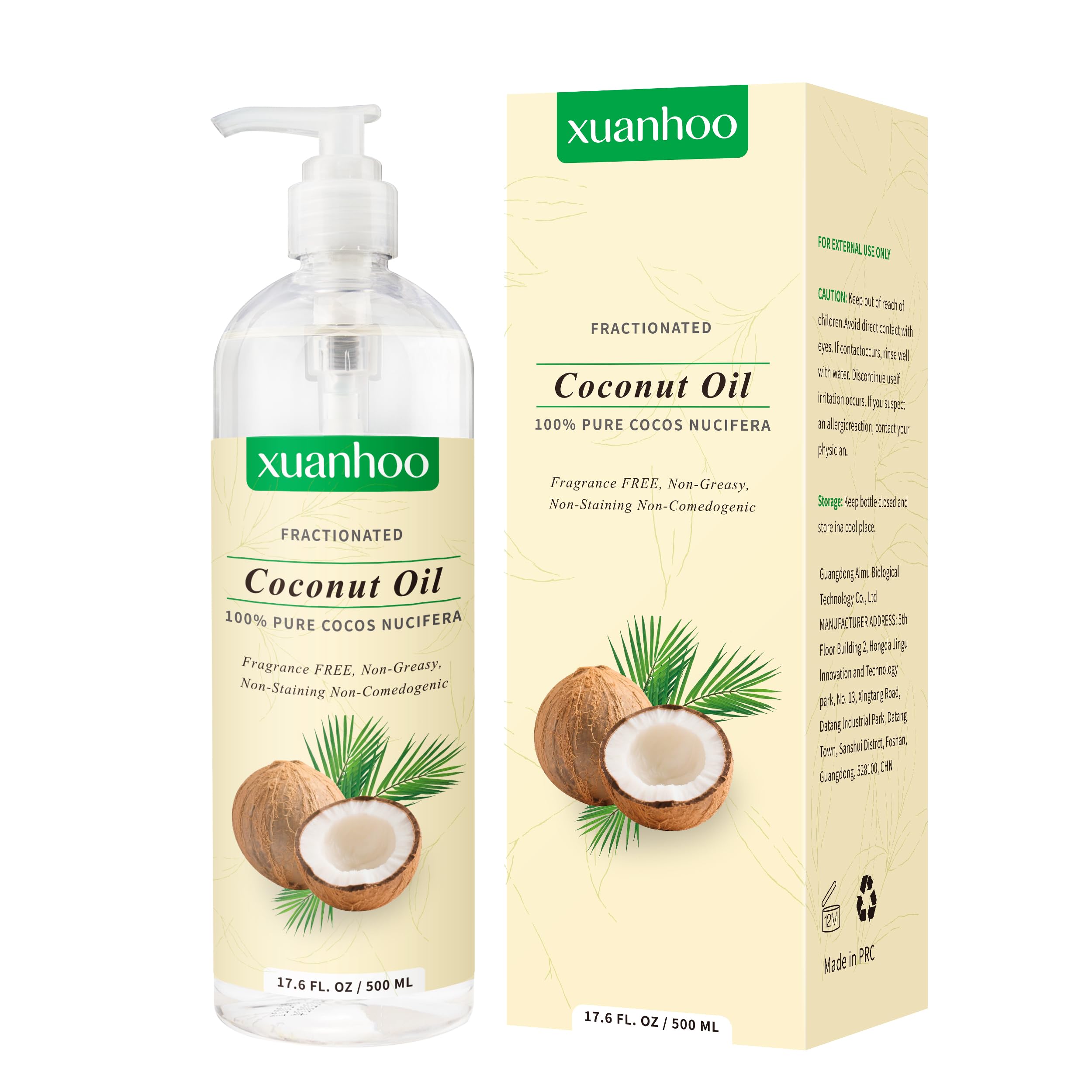 Aceite de coco fraccionado 500ml 100% puro natural para cabello piel y uñas