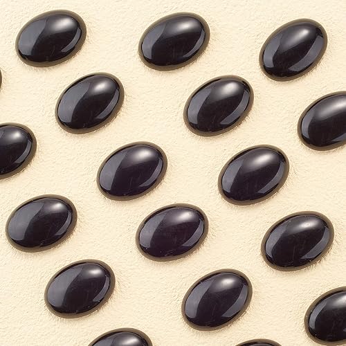 Miniatura 2 de LiQunSweet 20 cuentas de ágata negra sueltas y lisas con forma ovalada de cabujones con parte trasera plana sin agujero, dijes a granel para