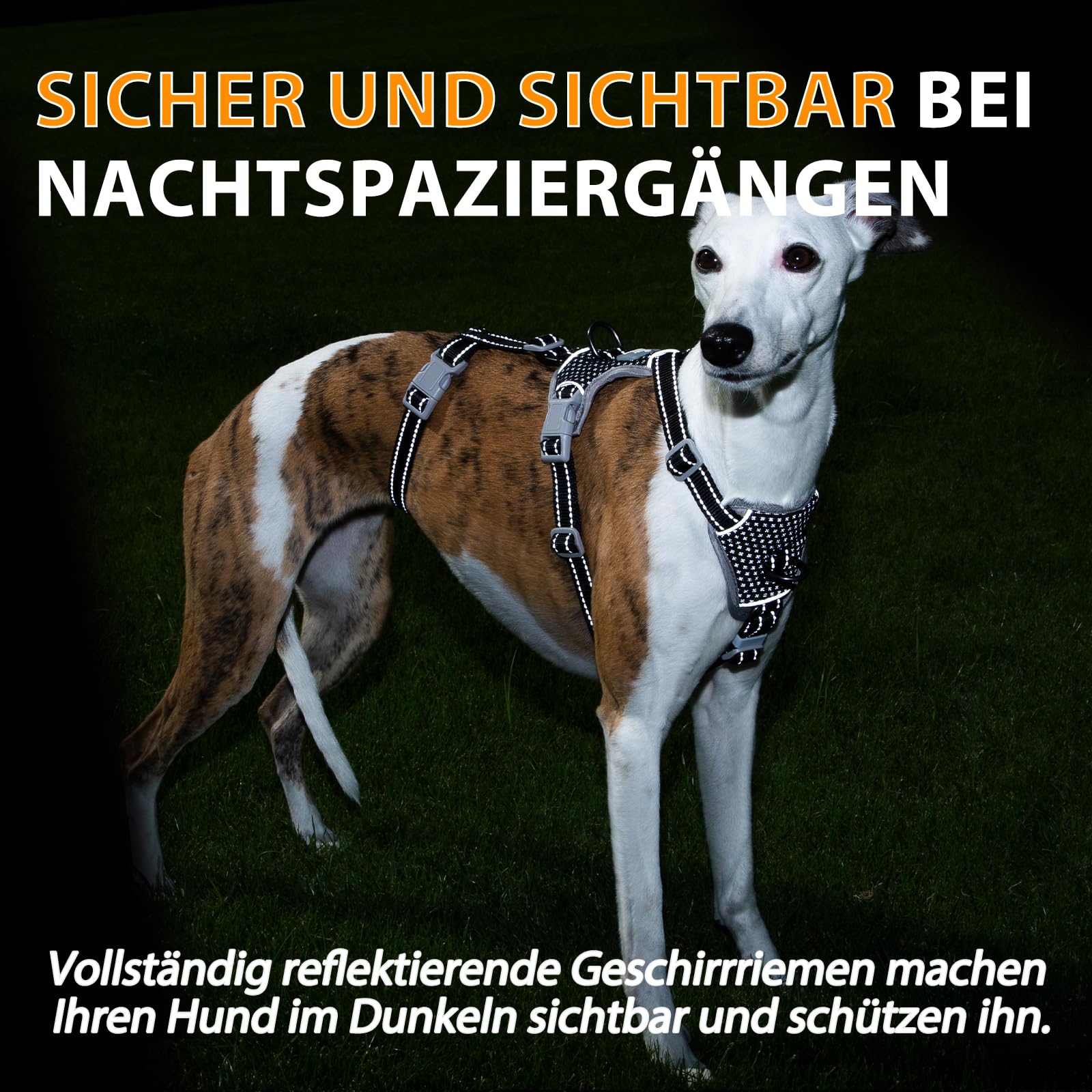 Huntboo Sicherheitsgeschirr Hund Ausbruchsicher, Panikgeschirr für Hunde, Anti Zug Hundegeschirr, Reflektierend, Verstellbare, Leichte Weste für kleine, mittelgroße und große Haustiere (Schwarz,L)