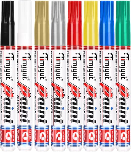 TIMJYUT Rotuladores de pintura a base de aceite de 8 colores, marcadores de pintura permanente de punta media, secado rápido y resistente al agua,