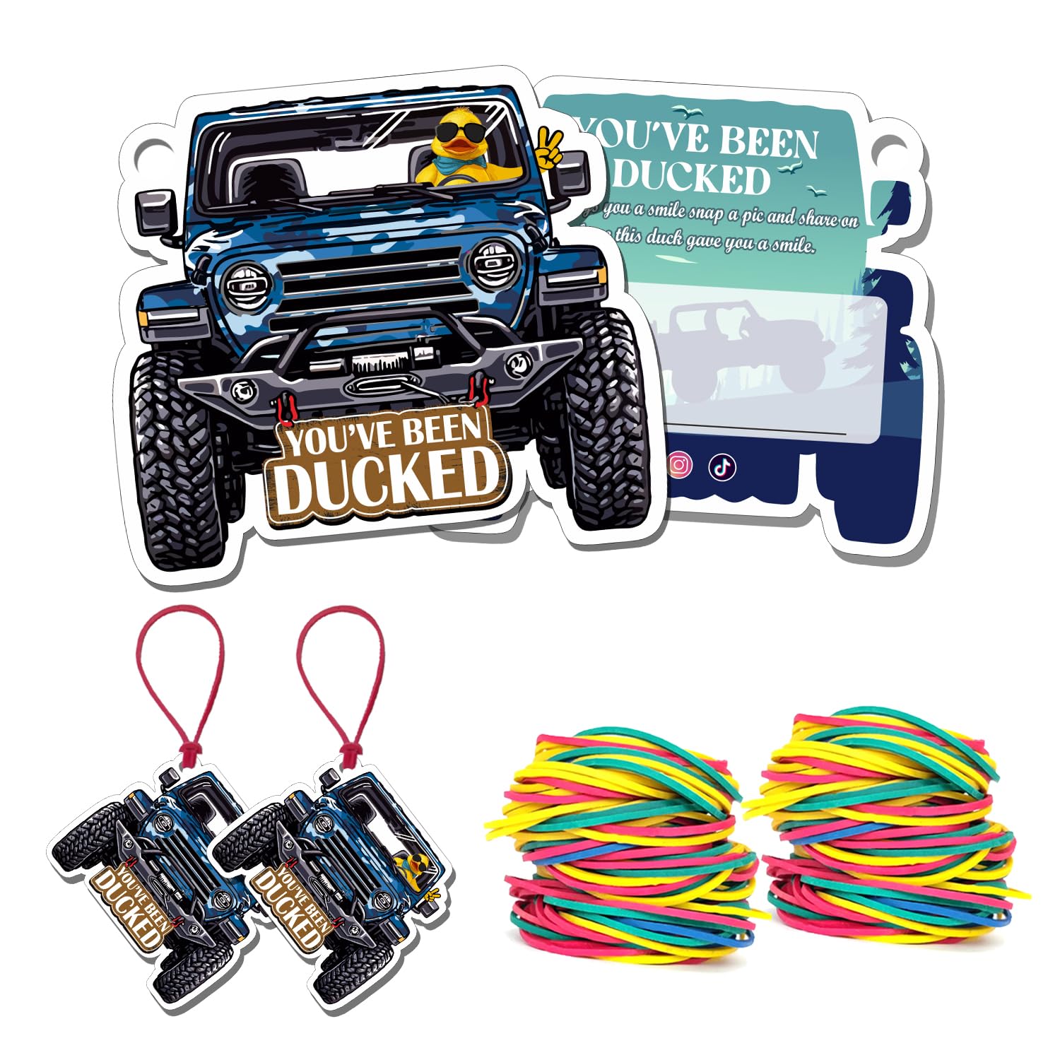 You've Been Ducked Duck Tags, Rubber Duck Card for Ducking Game, JP Car Blue Camouflage Design, with Round Hole and Rubber Bands 50Pack (Blue-1)