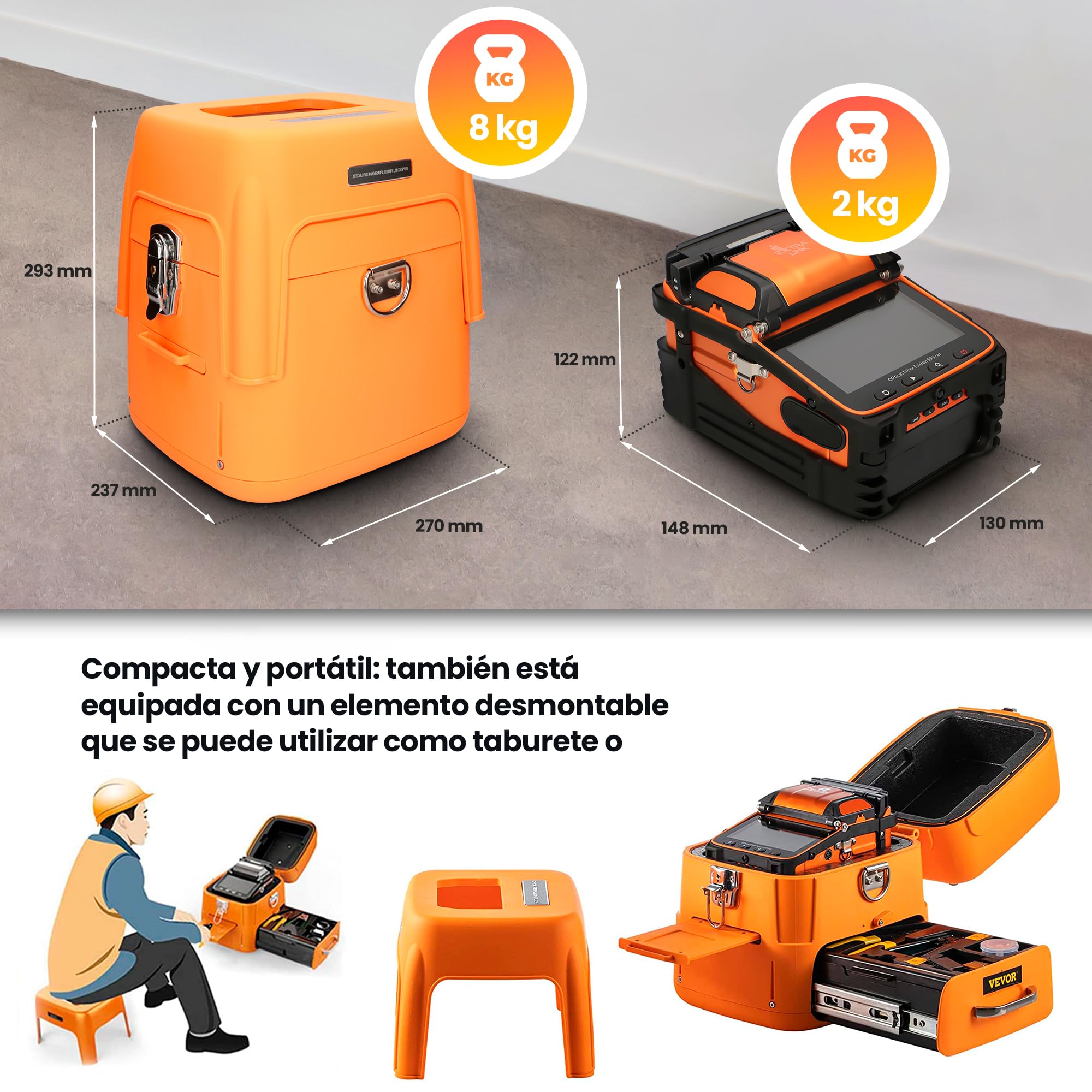 EXTRALINK Fusionadora de Fibra Óptica – Máquina de Fusión con 6 Motores, Batería 7800mAh, LCD 5,1" con Zoom 300x, App, Empalme 6s & Calentamiento 15s, Equipo Automático para FTTH, LAN – Kit Completo
