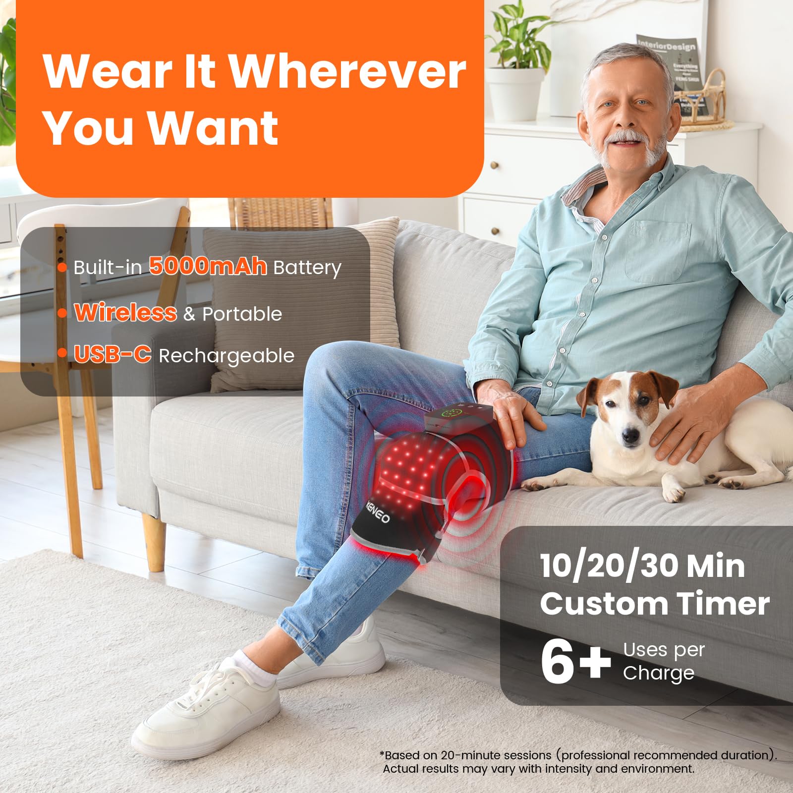 Keneo Rotlichttherapie Kniebandage mit Vibrationsmassage, 660 nm & 850 nm Infrarot-Lichttherapie zur Schmerzlinderung, 3 Wärmestufen, 3 Massagemodi, kabellos & wiederaufladbar (Grau)