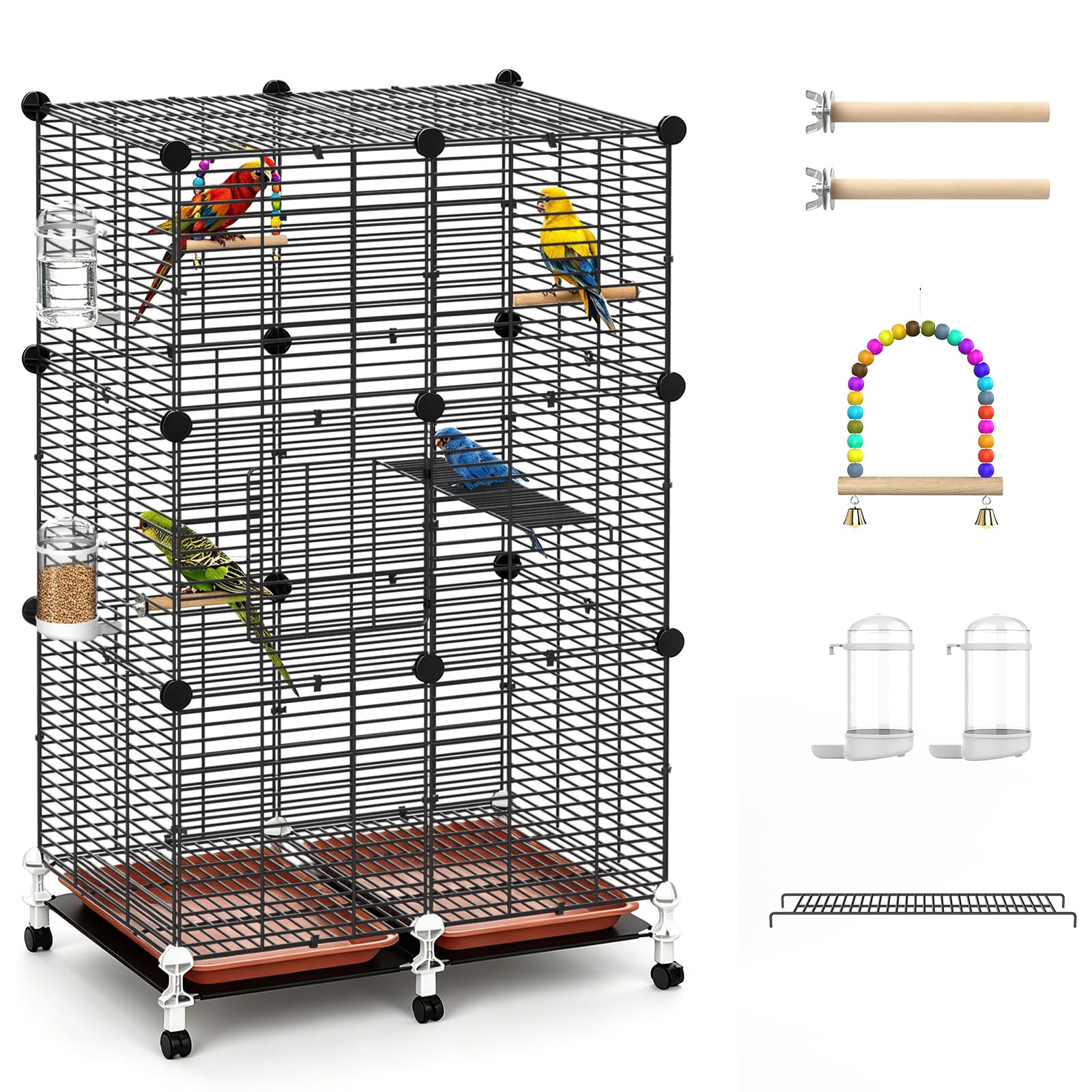 Cage de vol Pawaboo anti-gaspillage avec tiroir amovible pour perruche et perroquet