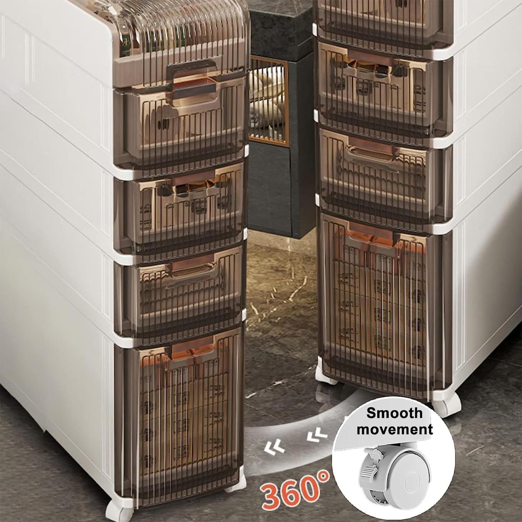 Gabinete de piso para baño con cajones de almacenamiento apilables, carrito con cajones de almacenamiento estrechos de 3/4/5 niveles para baño, unidad de almacenamiento v