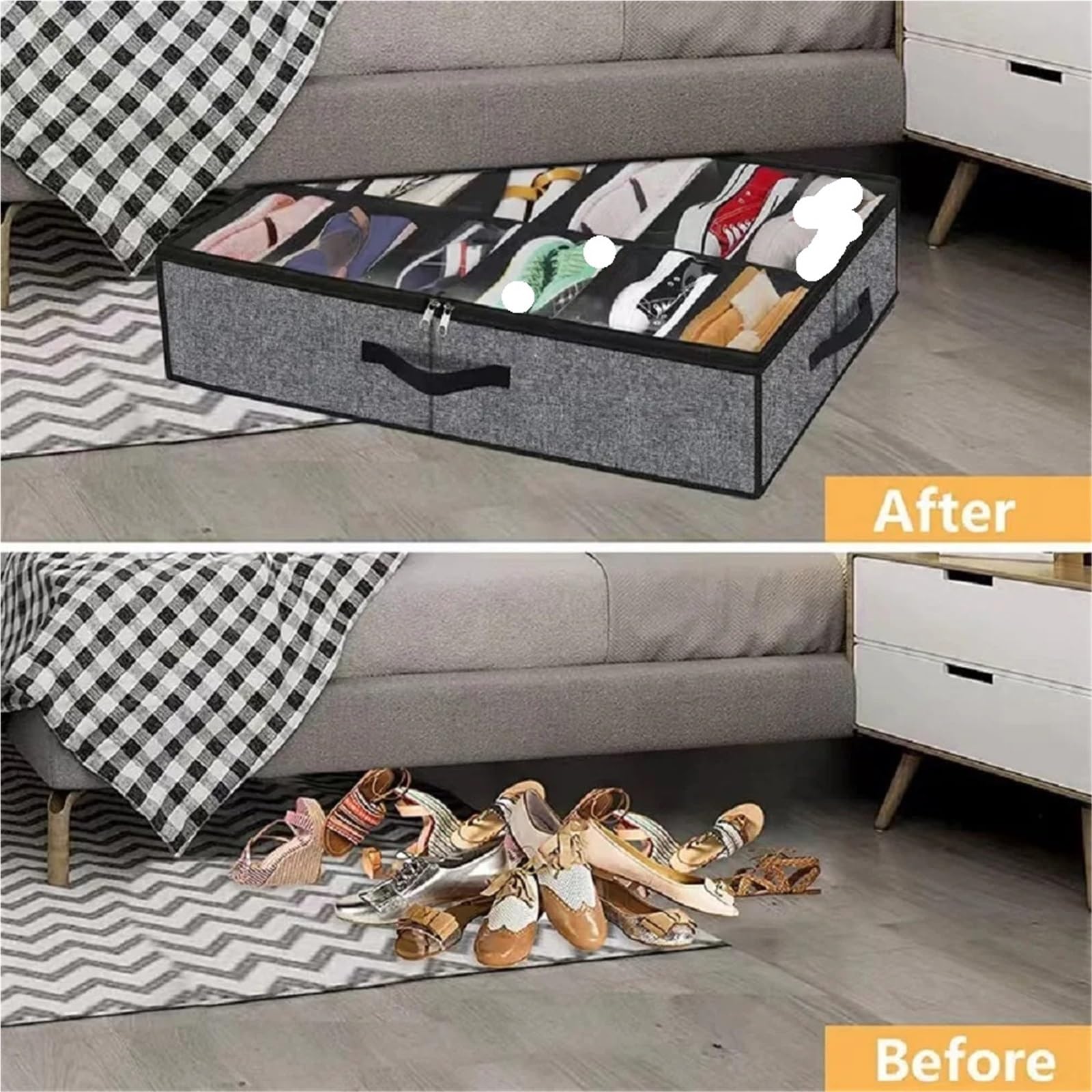 Organizzatore Di Scarpe Sotto Il Letto Scatola portaoggetti in tessuto non tessuto pieghevole for riporre le scarpe sotto il letto con 12 griglie, con finestra trasparente for scarpe salvaspazio Per R