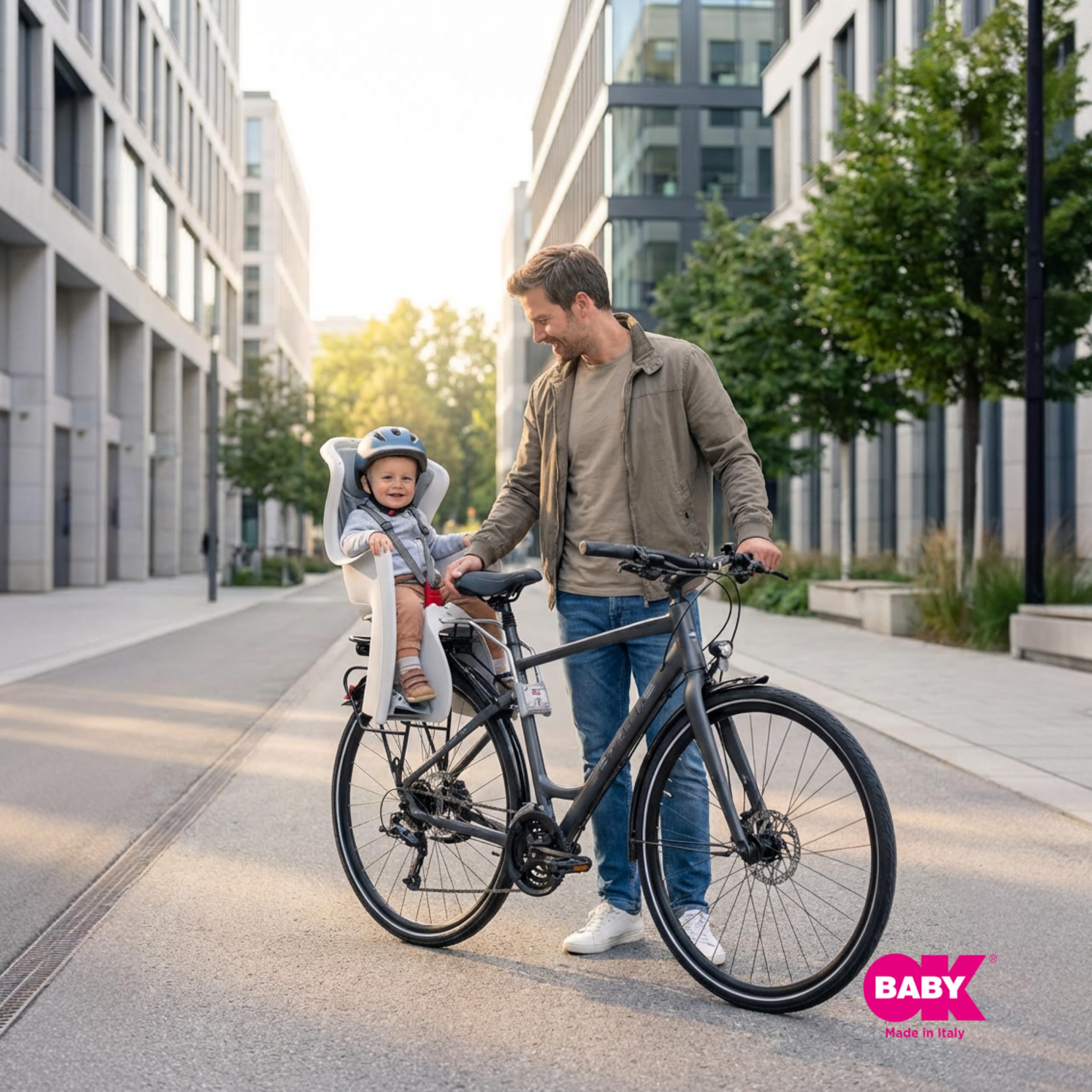 OKBABY Baby Shield - Seggiolino da Bicicletta Posteriore per Bambini, Portata Massima: 22 kg, Per telai con diametro compreso tra 28 mm e 40 mm, Argento