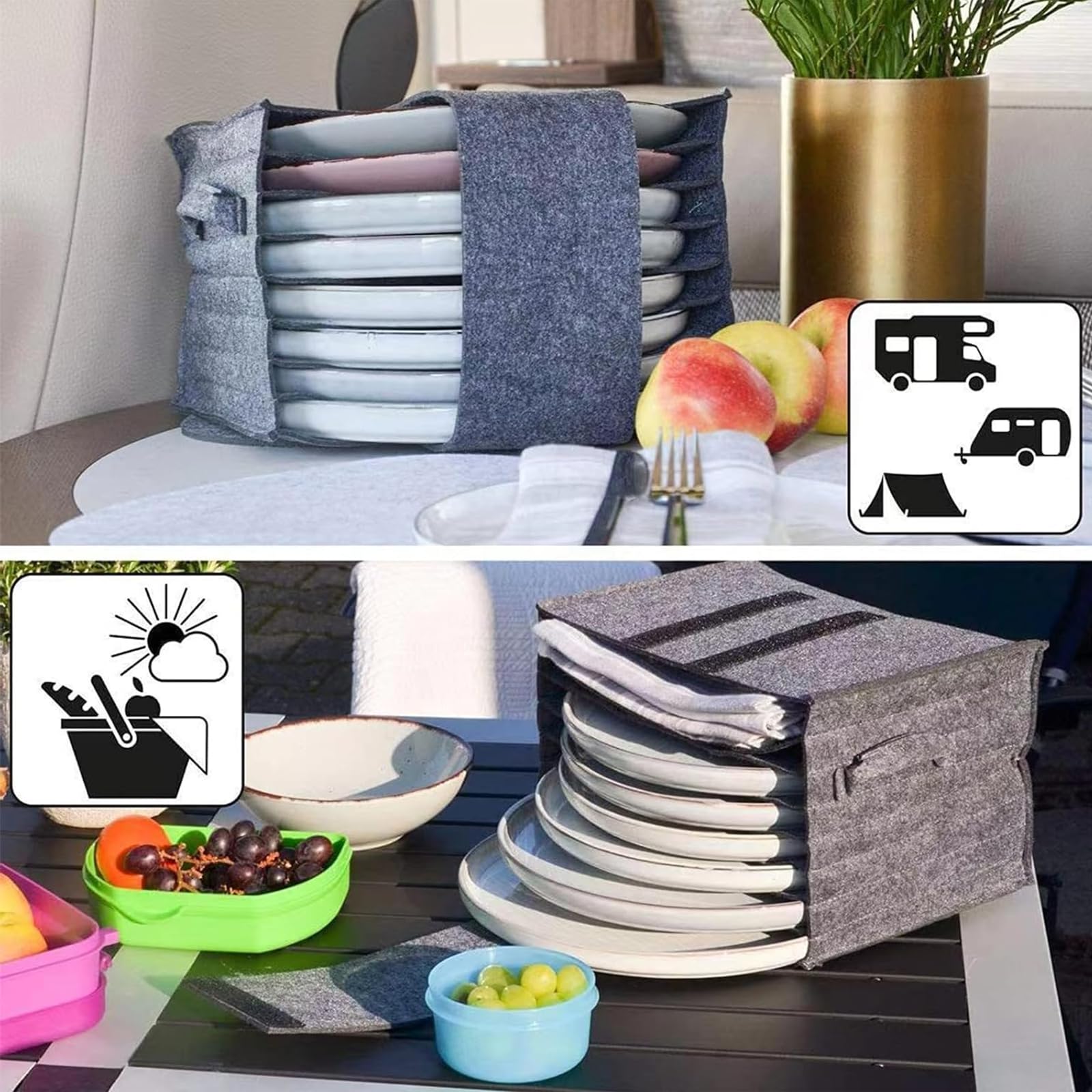 Organizador Bolsa para Platos Accesorios Autocaravana Armario Cocina Vajilla Caja de Almacenamiento