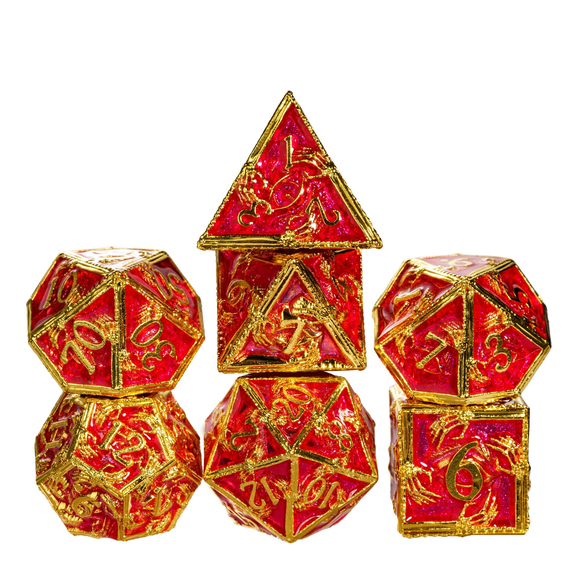 Skull Ghost Claw Metal DND Dice Set, 7-Die Polyhedral Metal Dice Set for Dungeons and Dragons TTRPG Games Roleplaying Games Shadowrun Pathfinder MTG,with Skull Bag(Red)