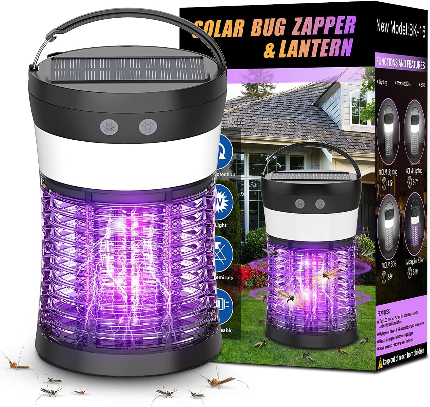 Solar Bug Zapper Outdoor, Mosquito Zapper with Waterproof