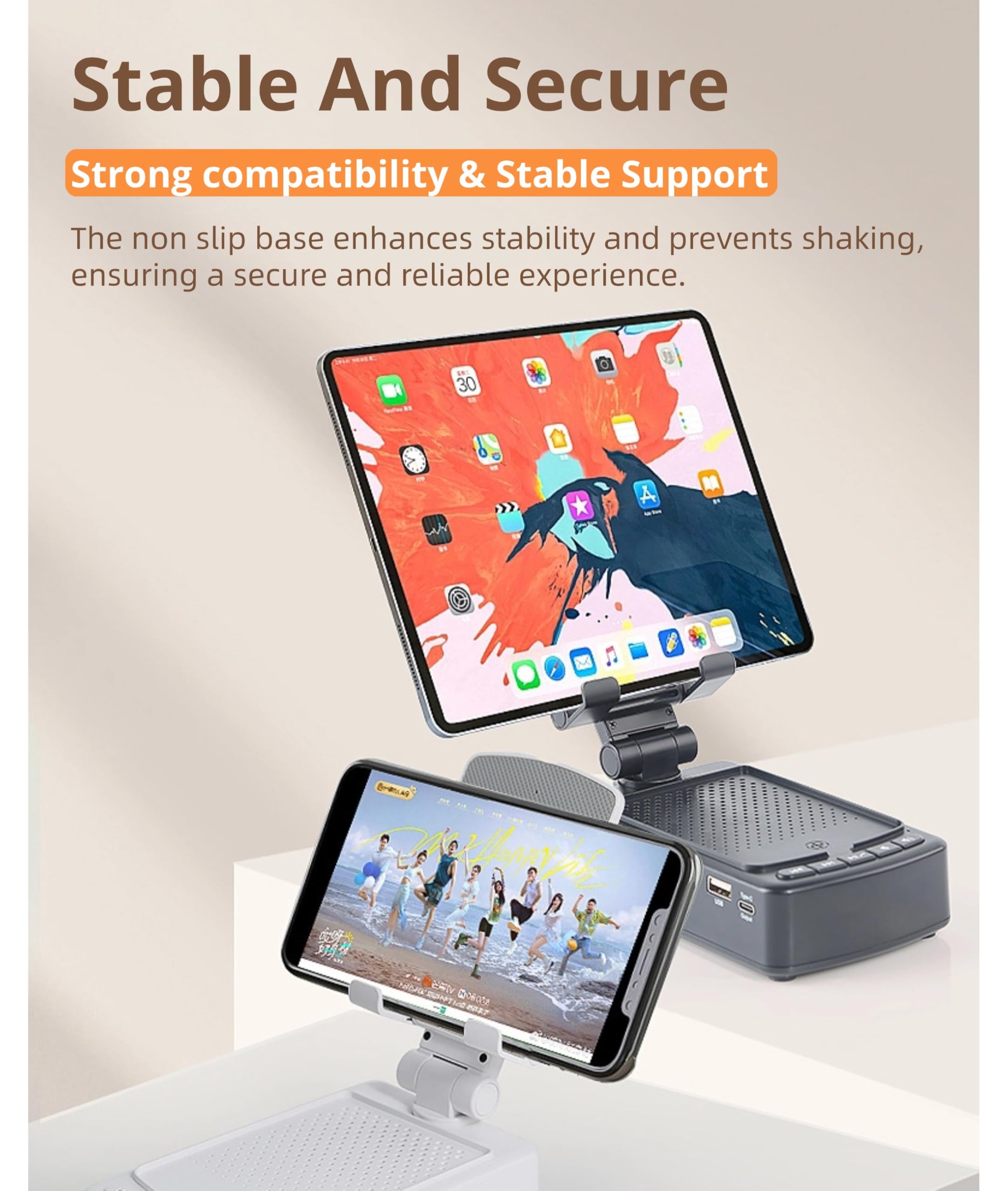 Cuifati F28 Handy-Ständer-Lautsprecher, Stabile Unterstützung, Verstellbarer Winkel, Rutschfester Handyhalter mit Langer Akkulaufzeit für Tablets und Bequemes Freisprechen,