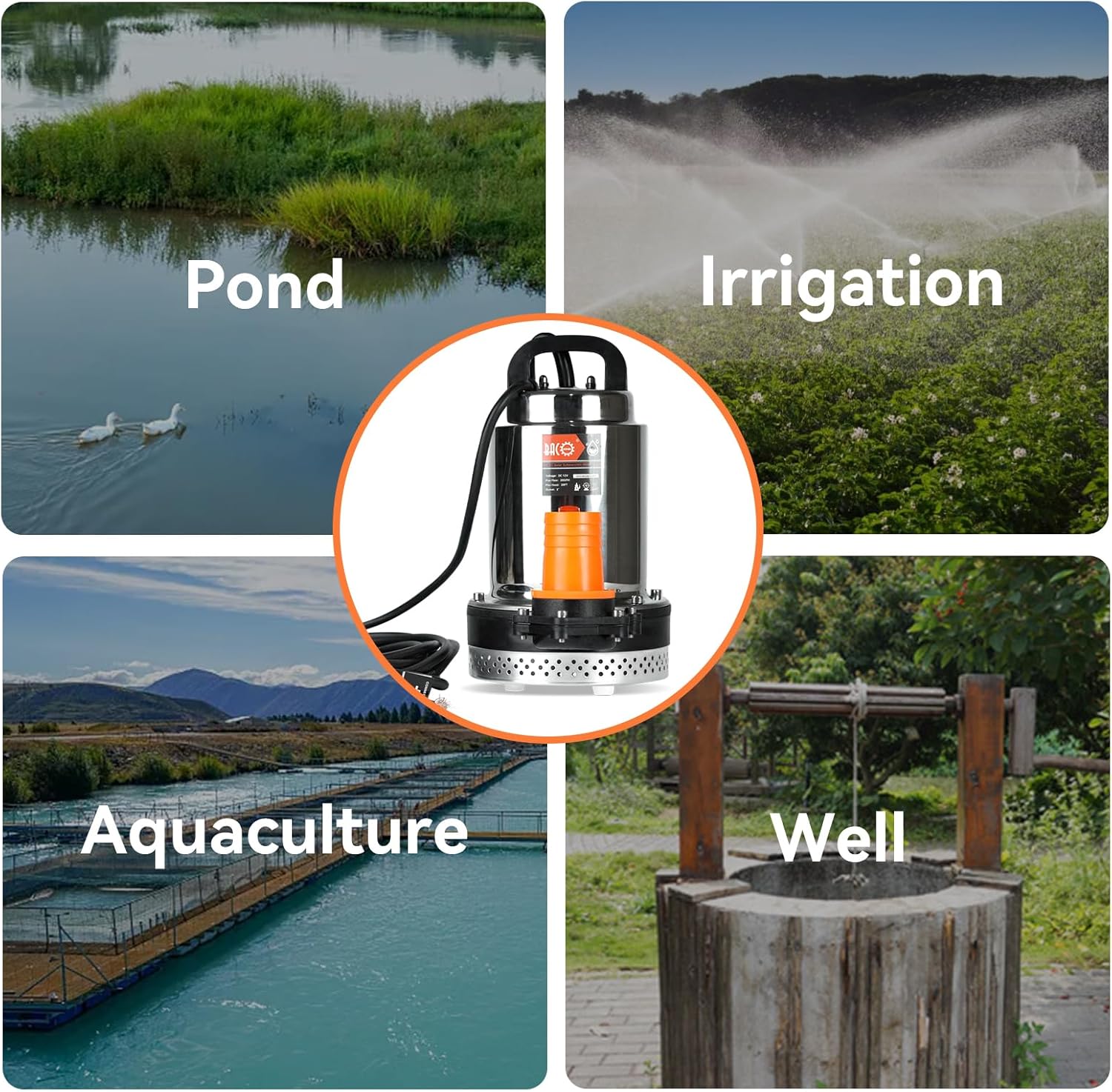 BACOENG DC 12V Solar Water Pump, Submersible Well Pump 20FT, 20GPM Lift for Farm & Ranch