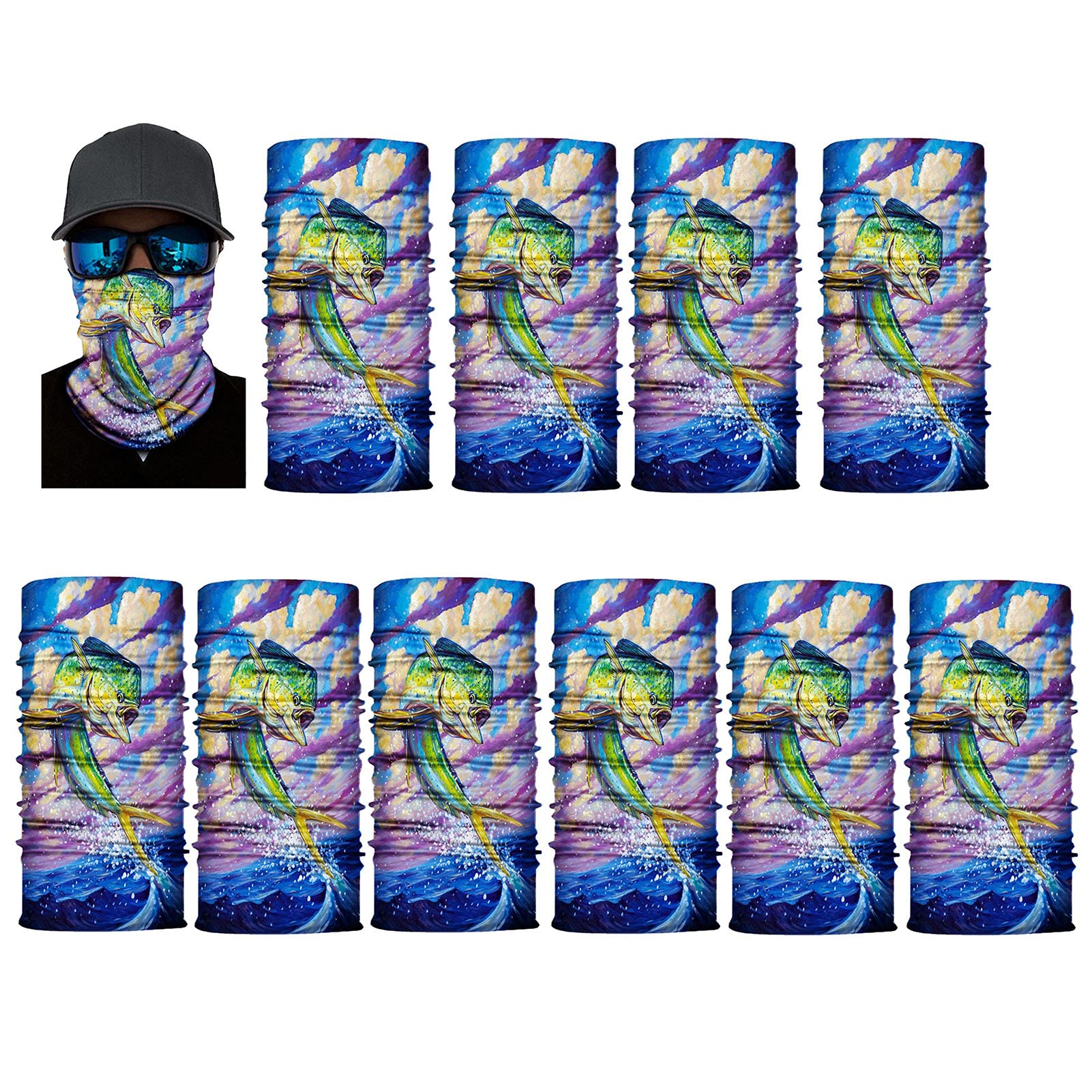 10PCS Männer Frauen Multifunktionales Kopfbedeckungsset, Ocean Theme 3D Sturmhaube Stirnband Bandana Tube Scarf Headwrap,Outdoor Sports Nahtlose Magische Kopfbedeckung (D(10 Stück)
