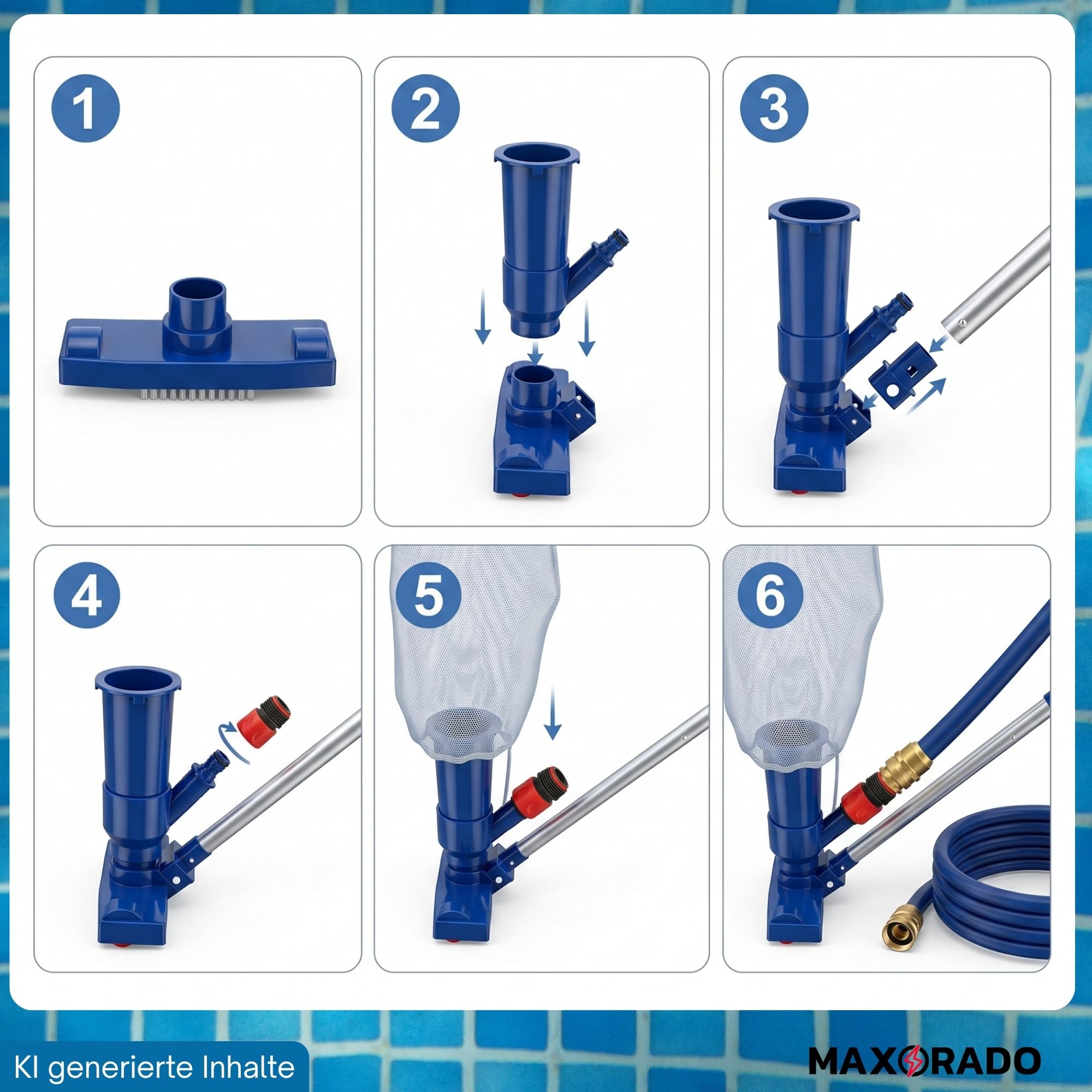 Hand Poolsauger passend für Gardena Gartenschlauch I Pool Bodendüse + Stange Sauger Poolbürste Poolreiniger Bodenreiniger Saugbürste Poolboden