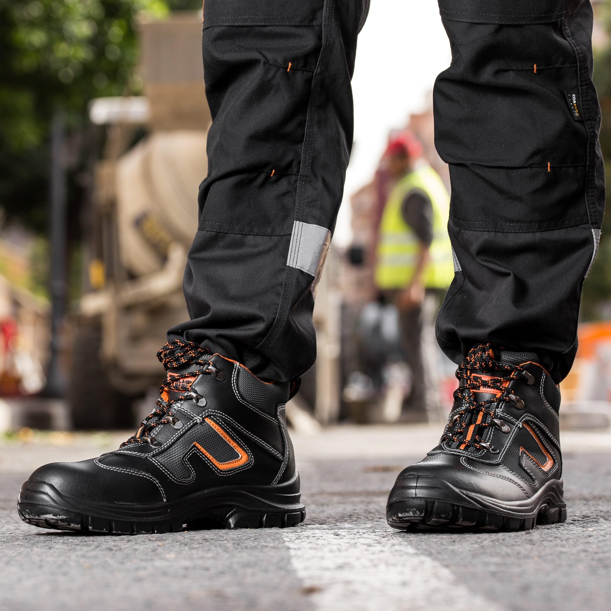BLACK HAMMER Botas de Seguridad de Cuero para Hombres Botas de Seguridad para hombres Puntera de Acero S3 SRC Calzado de Trabajo al Tobillo de Cuero 6652 (43 EU)