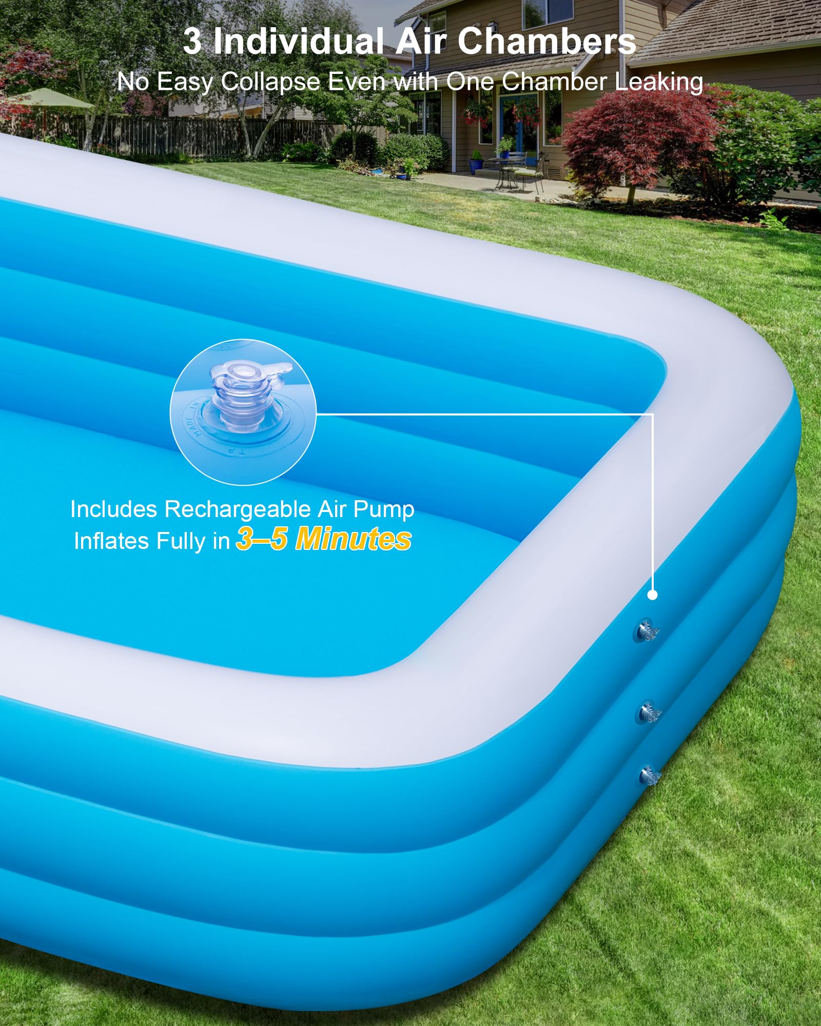 Piscina gonfiabile per adulti e bambini, 330,2 x 182,9 x 55,9 cm, piscina gonfiabile con luci, grande piscina gonfiabile per famiglia, piscina gonfiabile ispessita per cortile esterno