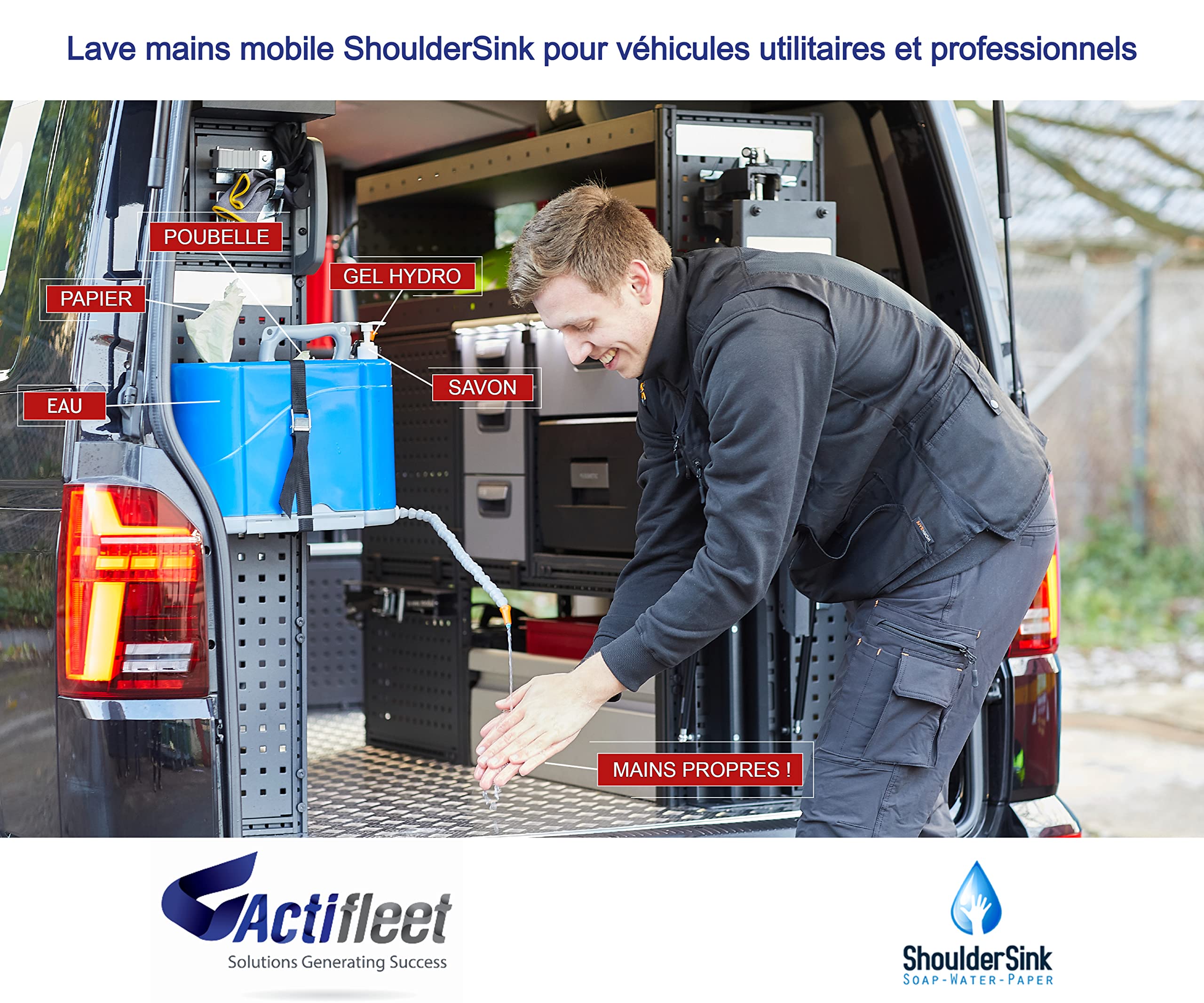 Lave Mains Mobile ShoulderSink Bleu avec Support de Fixation