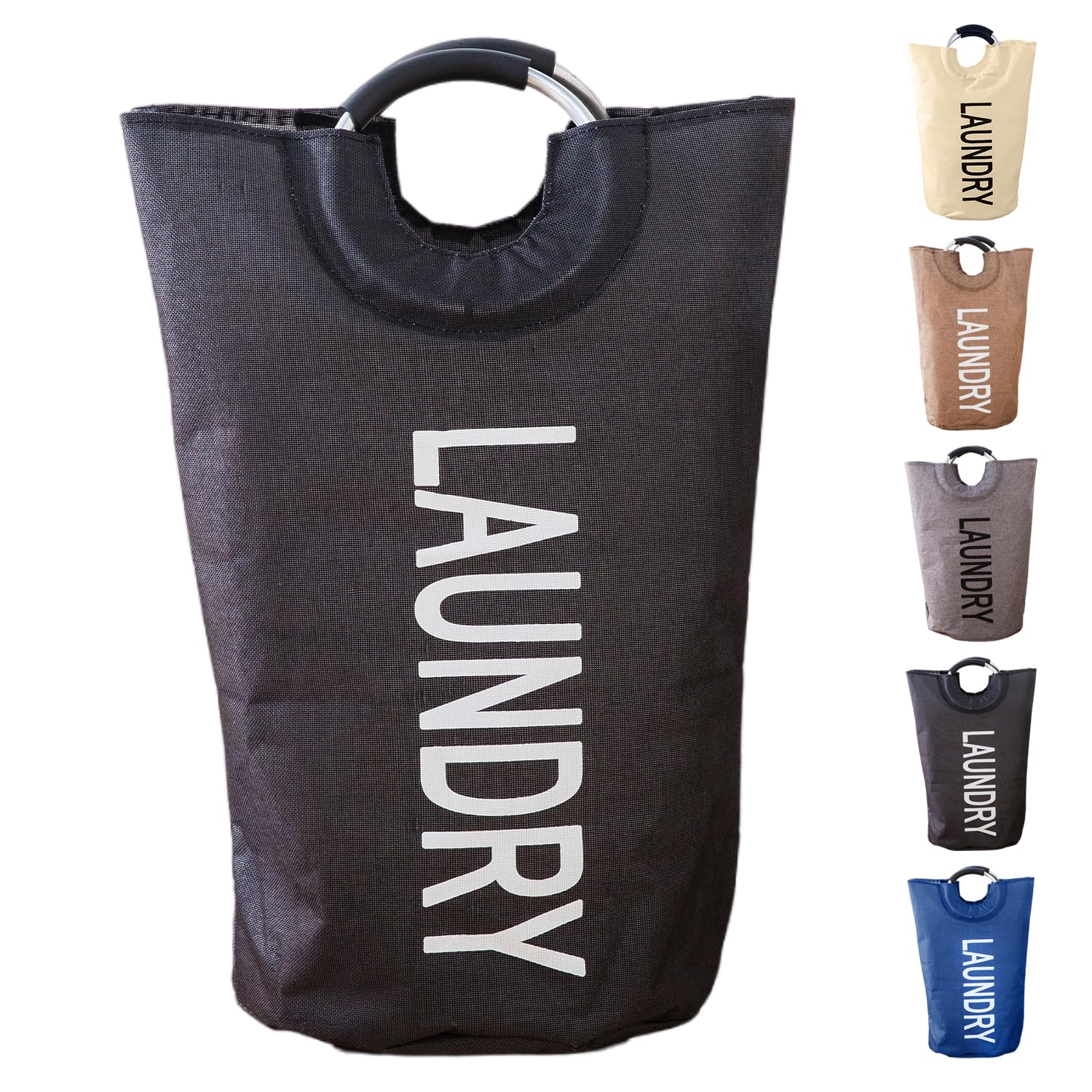 Trimming Shop 40L Black Collapsible Laundry Basket with Padded Handles - Waterproof, Self-Standing, Foldable Laundry Bag Hamper for Bedroom, Bathroom, Dorm, Laundry Room