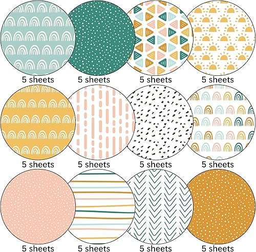 Miniatura 3 de Whaline 60 piezas de papel de patrón bohemio A5 Rainbow Dot Stripe Scrapbook papel especial papel decorativo de doble cara para manualidades,