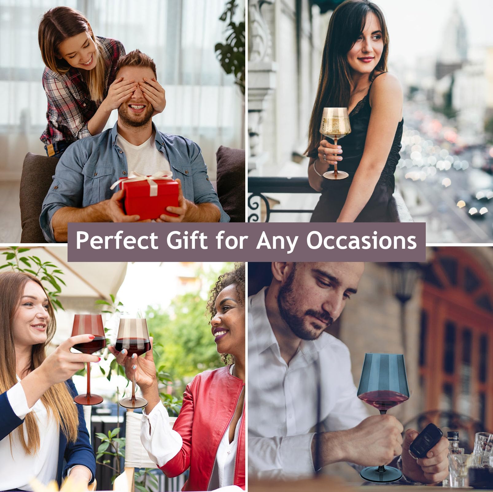 Farbige Weingläser, groß, 473 ml, mundgeblasenes Kristallweinglas, bunte Weingläser, rot und weiß, modern und elegant für Freunde, Familie, Hochzeit, Jahrestag, Weihnachten, Geburtstag, 6 Stück