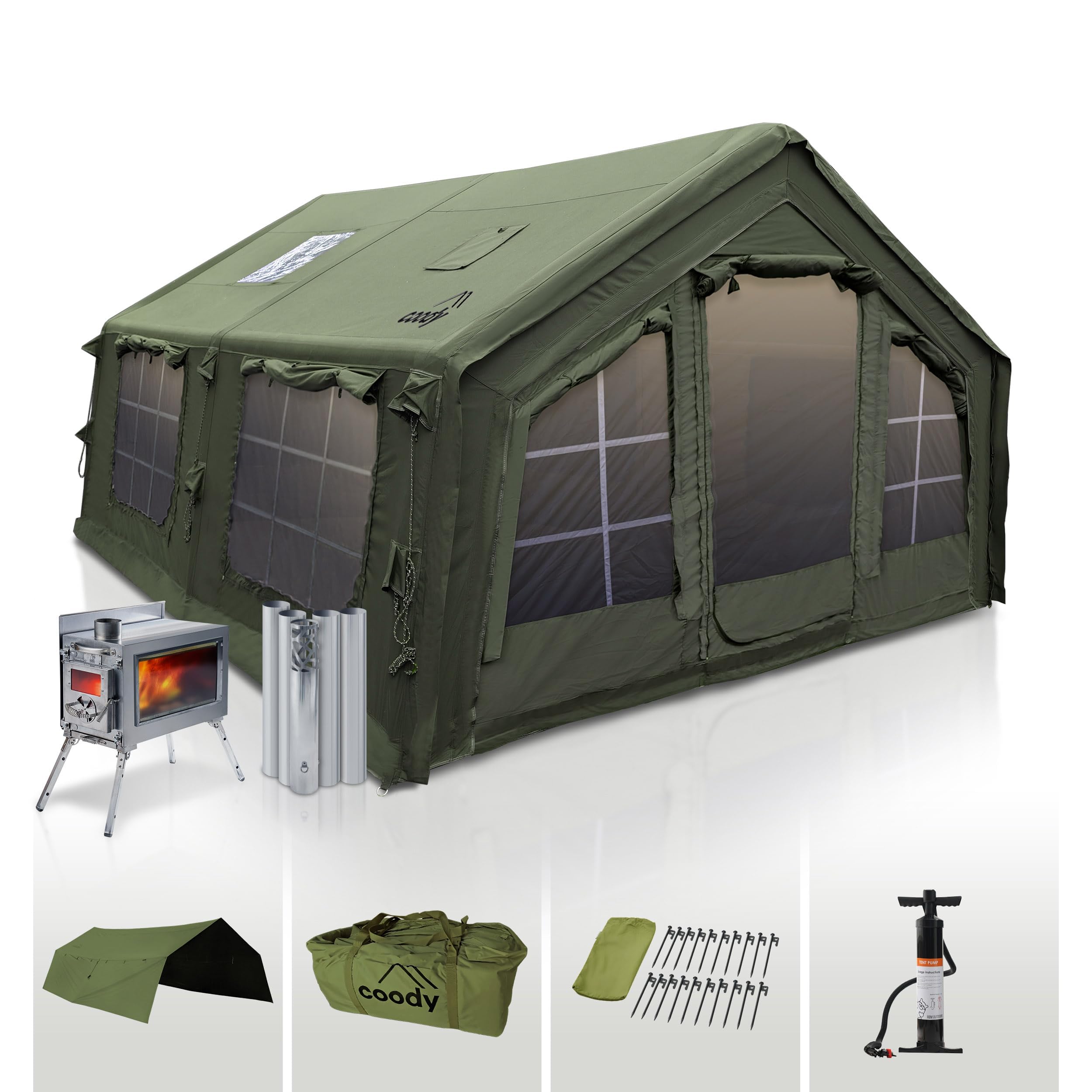 Koala Coody Inflatable Tents for Camping with Stove Jack, Luxury Camping Tents, Large Canvas Blow Up Tent, Easy Setup Waterproof Glamping Air Casa de Campaña Inflable with Pump