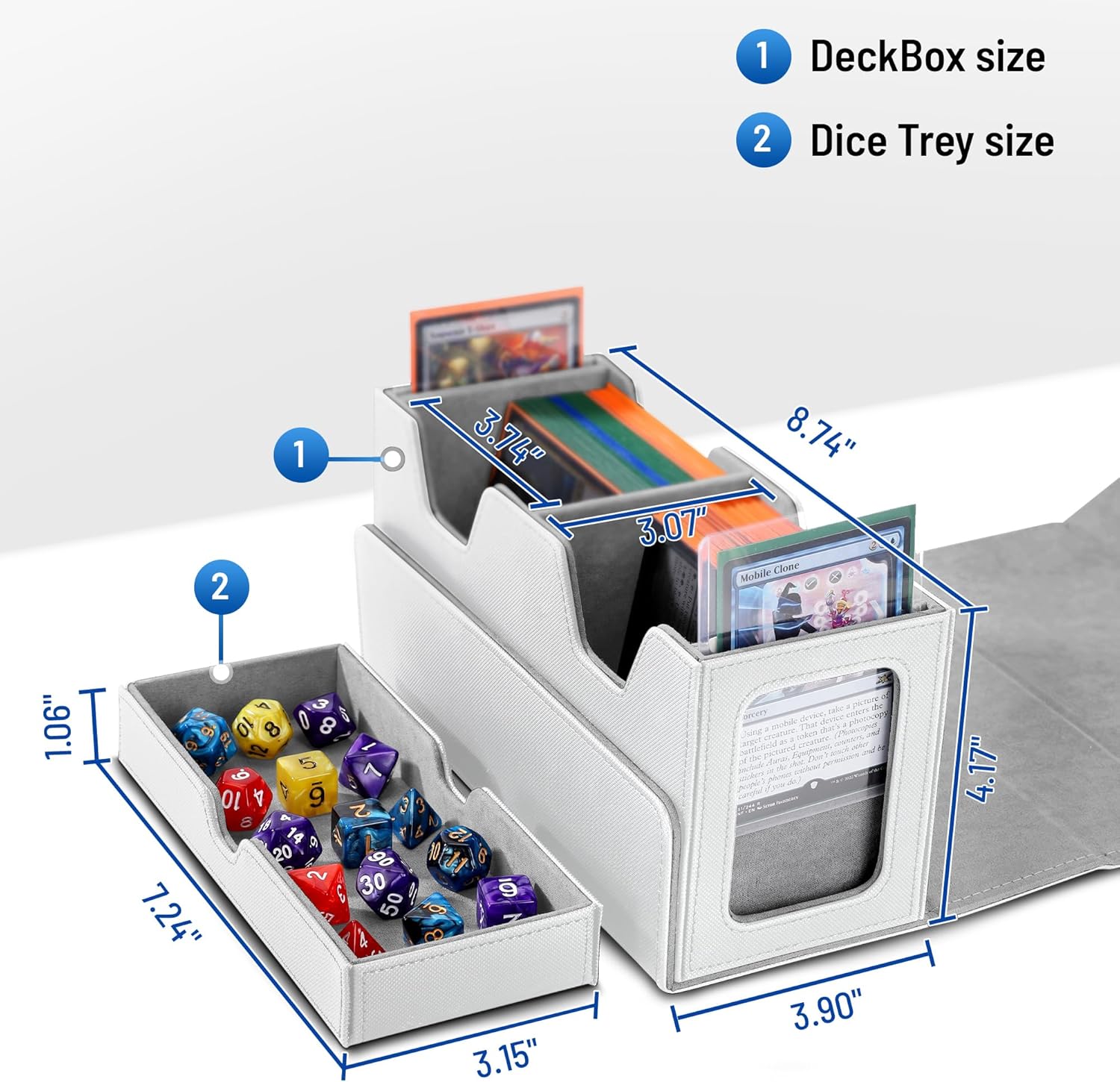Double deck box, mtg commander box with 2 Commander Display & 1 Dice Tray, Fits 200+ Double Sleeved, tcg deck box for CCG TCG Sports