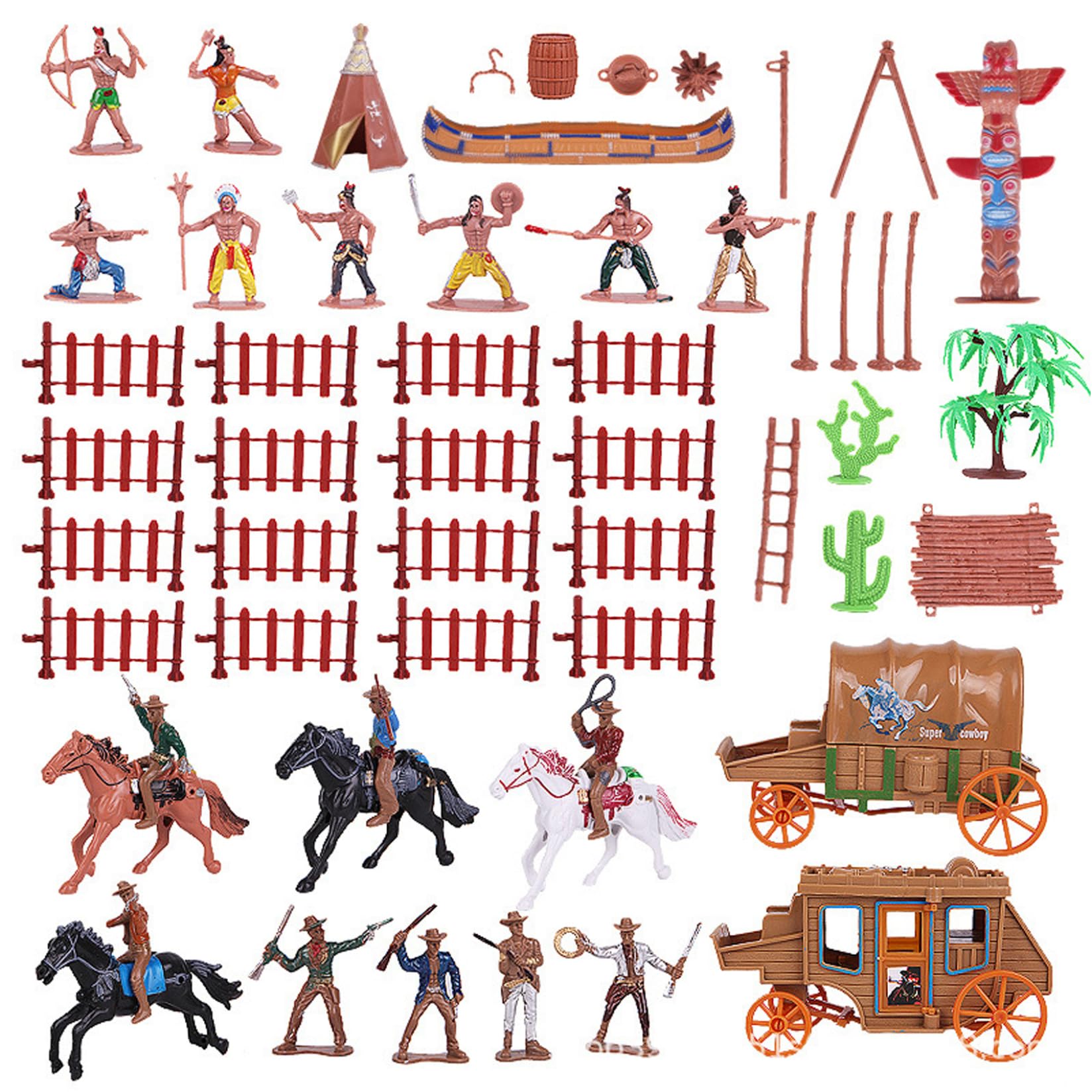 Ameble Native American Figurines Cowboys Toys Wild West Playset with Detailed Models for Creative Play & Scene Building