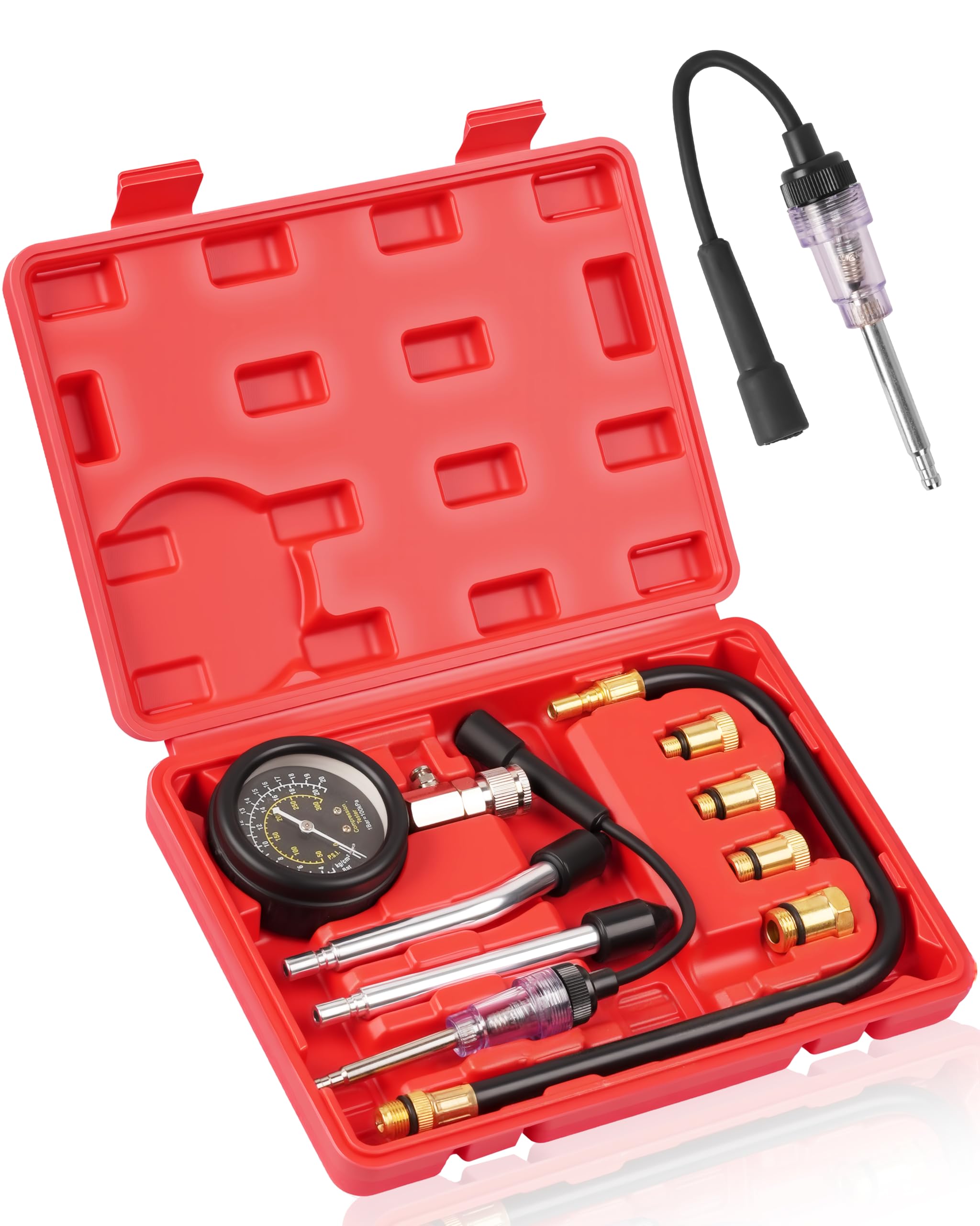 DAYUAN Set di 9 tester di compressione, tester di compressione, per controllare la compressione del motore, misurare, per auto, M10, M12, M14, M18, 0-20 bar e 0-300 psi