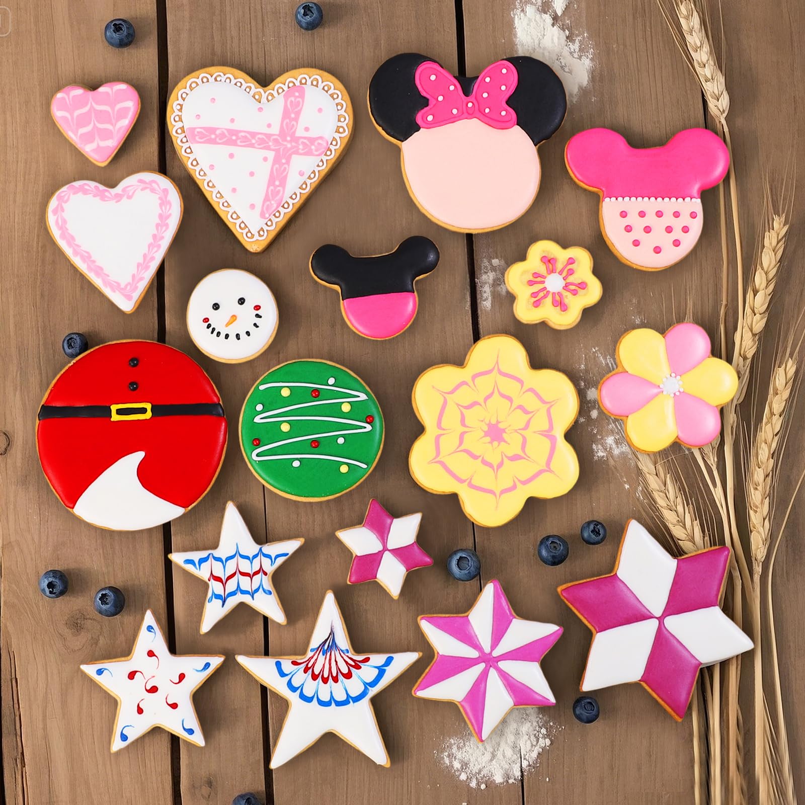 Juego de cortadores de galletas de metal, 18 piezas, 6 formas (redondo, corazón, estrella, ratón, hexagrama, flor), herramientas de acero inoxidable para hornear galletas, pasteles, manualidades