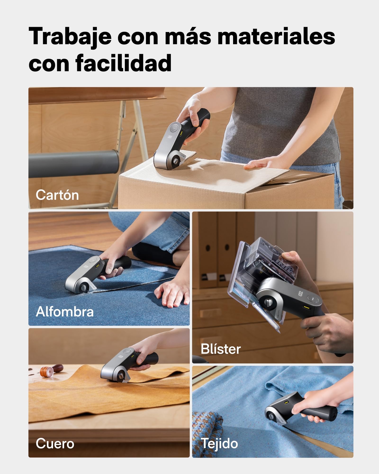 HOTO Ciseaux eléctricos sin cable EdgeFlow, hoja de titanio y pantalla LED, cutter recargable para cartón, bloqueo de seguridad, para cartón, moqueta, cuero, bricolaje
