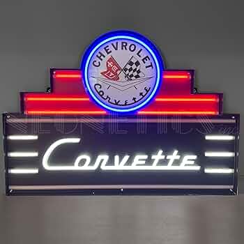 Art Deco Marquee Corvette Led Flex-Neon Sign In Steel Can by