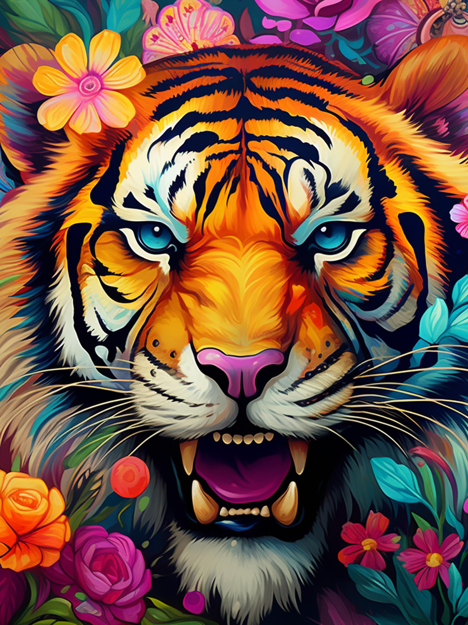 Bimkole 5D Diamond Painting Kits for Adults Tiger, Full Drill Animal Flower DIY Rhinestone Embroidery Set Paint with Diamonds Art by Number Kits Cross Stitch Home Wall Craft Decoration 12X16 inch