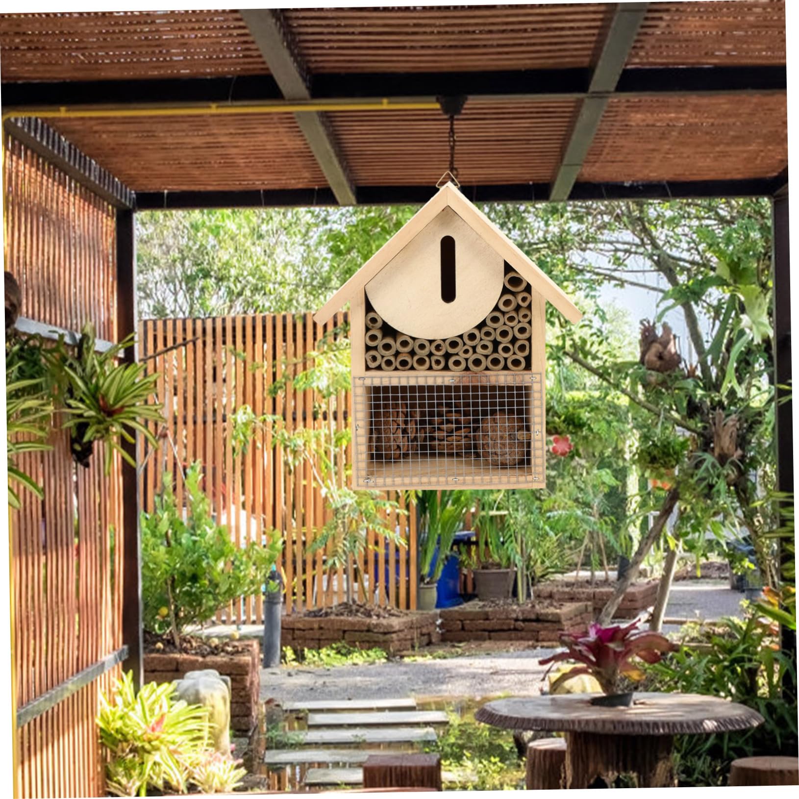 Kisangel Bienenhaus zum Aufhängen Dekoratives Bienenhotel mit Haken Schutz für Wildbienen Geeignet für Garten
