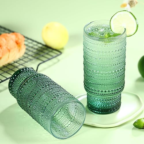 Miniatura 3 de Juego de 6 vasos para beber Hobnail de 16 onzas, vasos de vidrio vintage de 16 onzas, vasos de agua verde oscuro graduales, tazas para cocina, jugo,