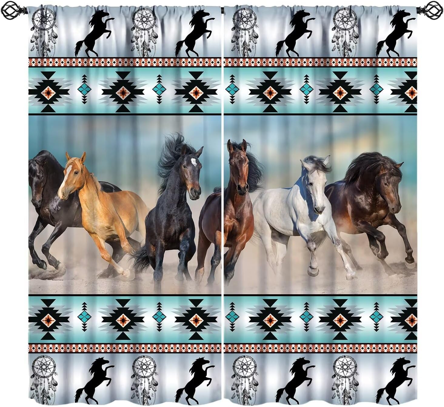 Aztec Horse Curtains African Tribal Southwest Native American Ethnic Farm Animals Arrow Dream Catcher Rod Pocket Darkening Window Drapes Treatments for Bedroom Living Room W27.5xL63in 2 Panels