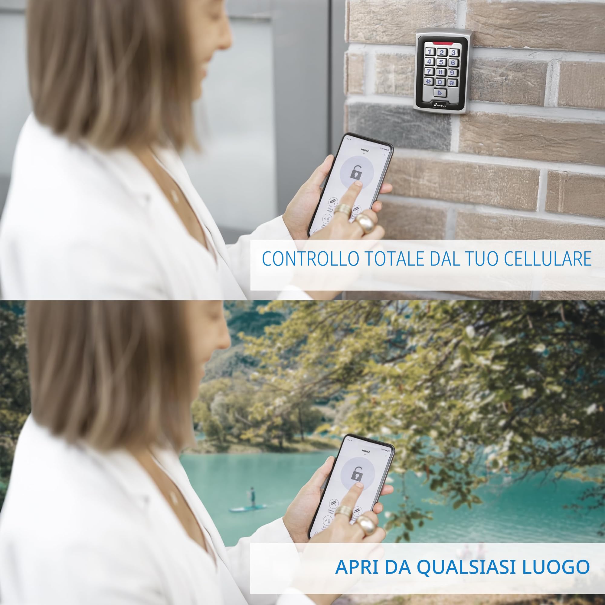 Controllo accesso autonomo NIVIAN Accesso tramite scheda EM, Pin e App Uscita relè, pulsante e campanello Wiegand 26 e WiFi | Controllo dei tempi App Tuya Smart per la gestione e le aperture