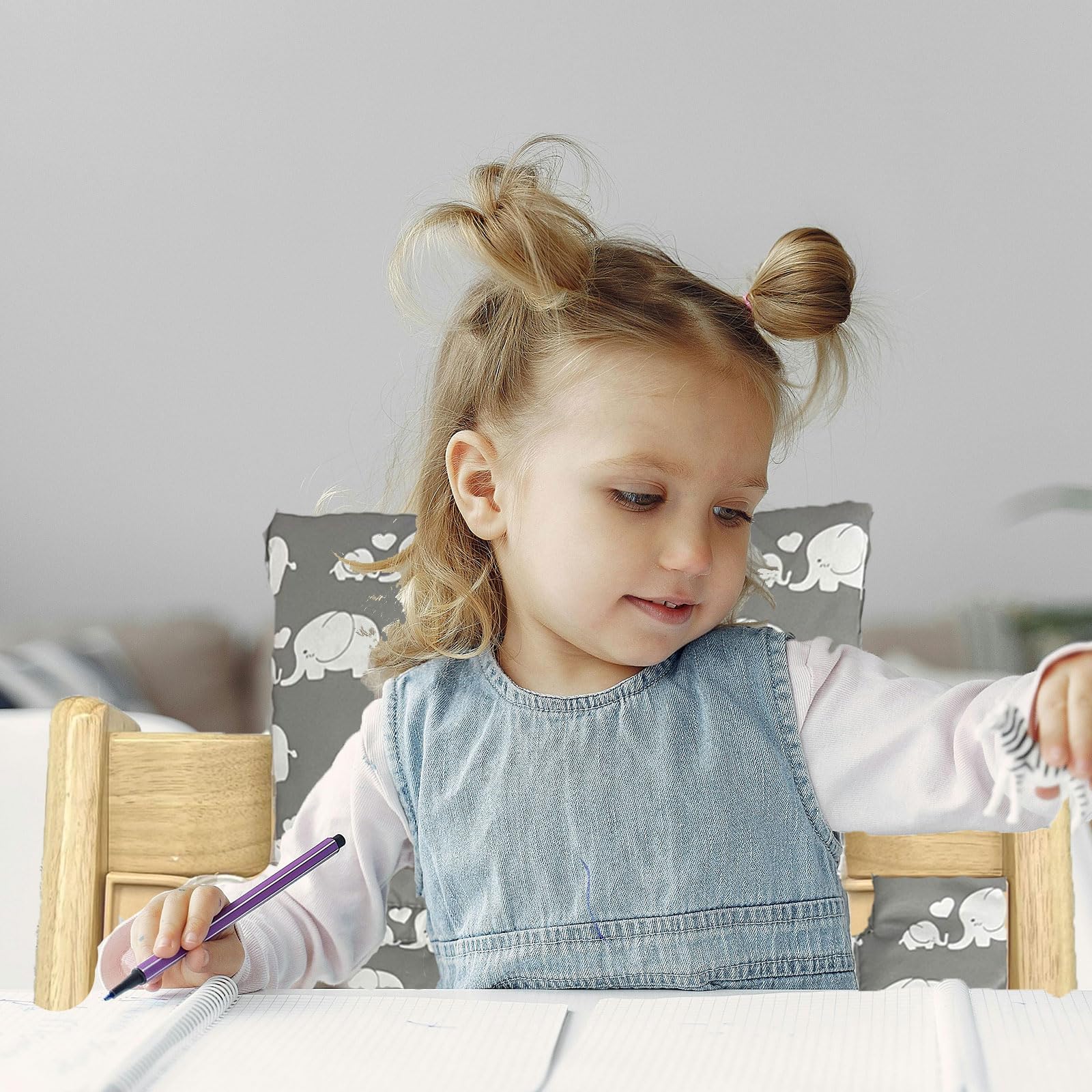 Cuscini per Seggiolone Tripp Trapp Stokke, Antiscivolo Cuscino per seggiolone, cuscino per seggiolino in cotone biologico, Bambini Fodera di ricambio per seggiolone con borsa portaoggetti (04)