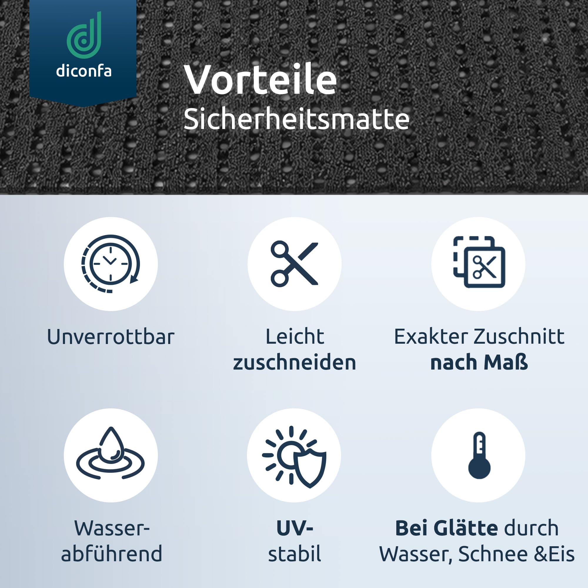 diconfa Sicherheitsmatte PVC gegen Glätte grau, 1m x 3m, 6mm dick | AUF MAß - 0,1m bis 1,8m BREIT - 0,1m bis 10m LANG - Antirutschmatte Außenbereich Eis Schnee gegen Granulat Beschichtung