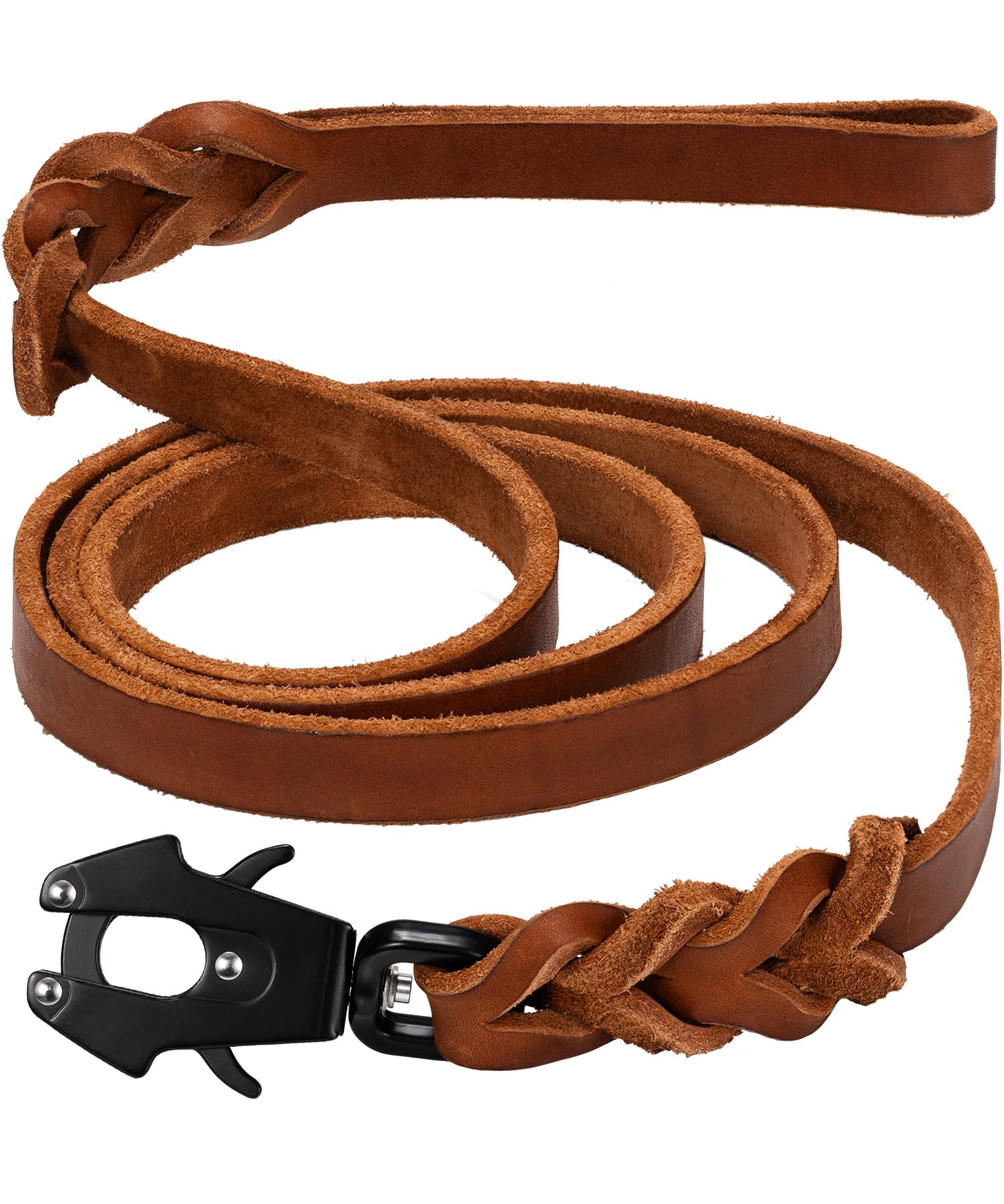 GEIT 4/5/6FT Leather Dog Leash, Heavy Duty Dog Training Leashes, Genuine Leather Braided Leash with Quick Release/Locking Tactical Frog Clip for