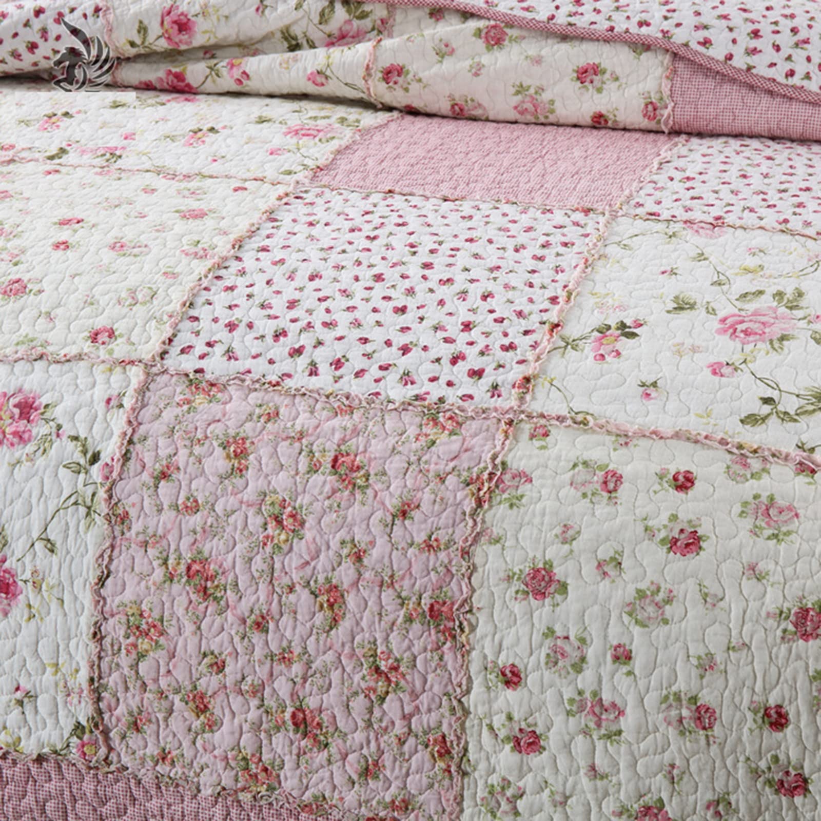 KISKIS Patchwork Colcha Acolchado Sobrecama Suave Floral Cubre Cama 230X250cm, Elegante Y Hermoso con 2 Fundas De Almohada