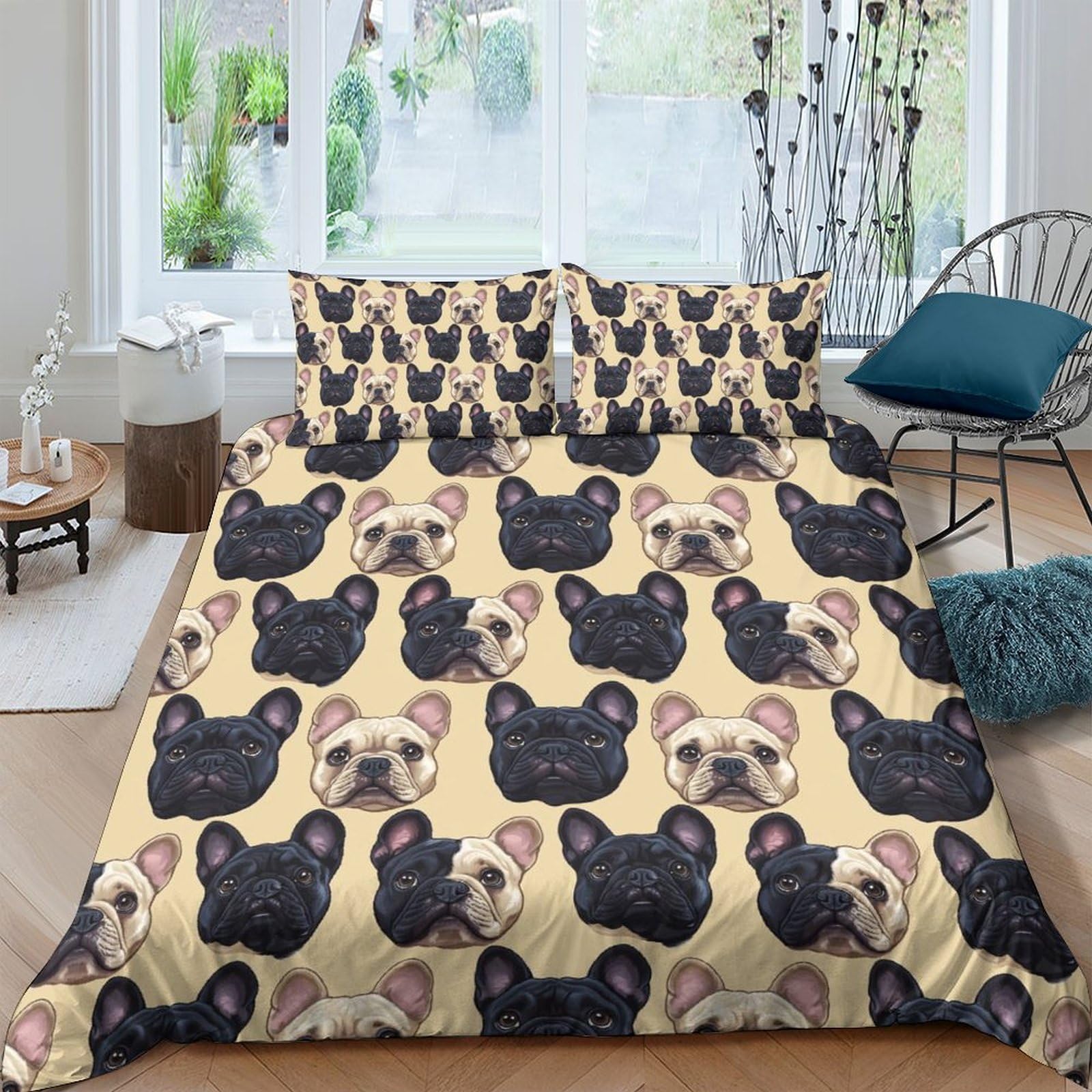 Ctjqhvkz Style-7 3D Printed French Bulldog Pattern Fitted Sheet Microfiber Soft Non Slip Dog Face Bed Cover For Bedroom Guest Room Decor Single（135X200cm）