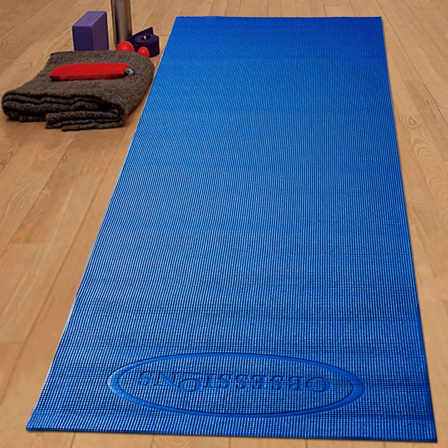 OBSESSIONS Anti-Slip PVC Solid Yoga Mat with Carrying Strap (W)61 X (L)173cm, Blue-image-10