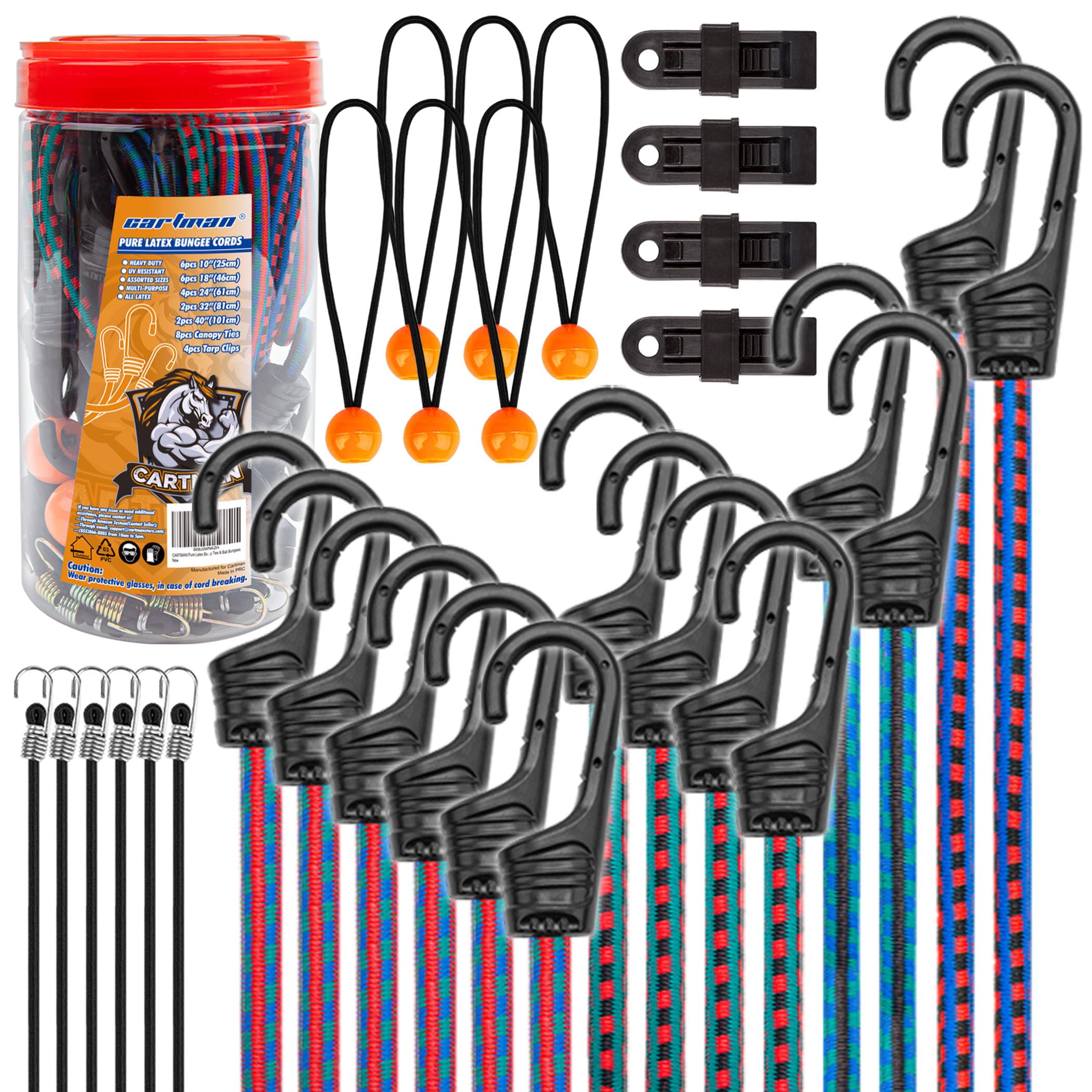 CARTMAN 30pcs Heavy Duty Bungee Cords - tarps and tie downs | Mubboo