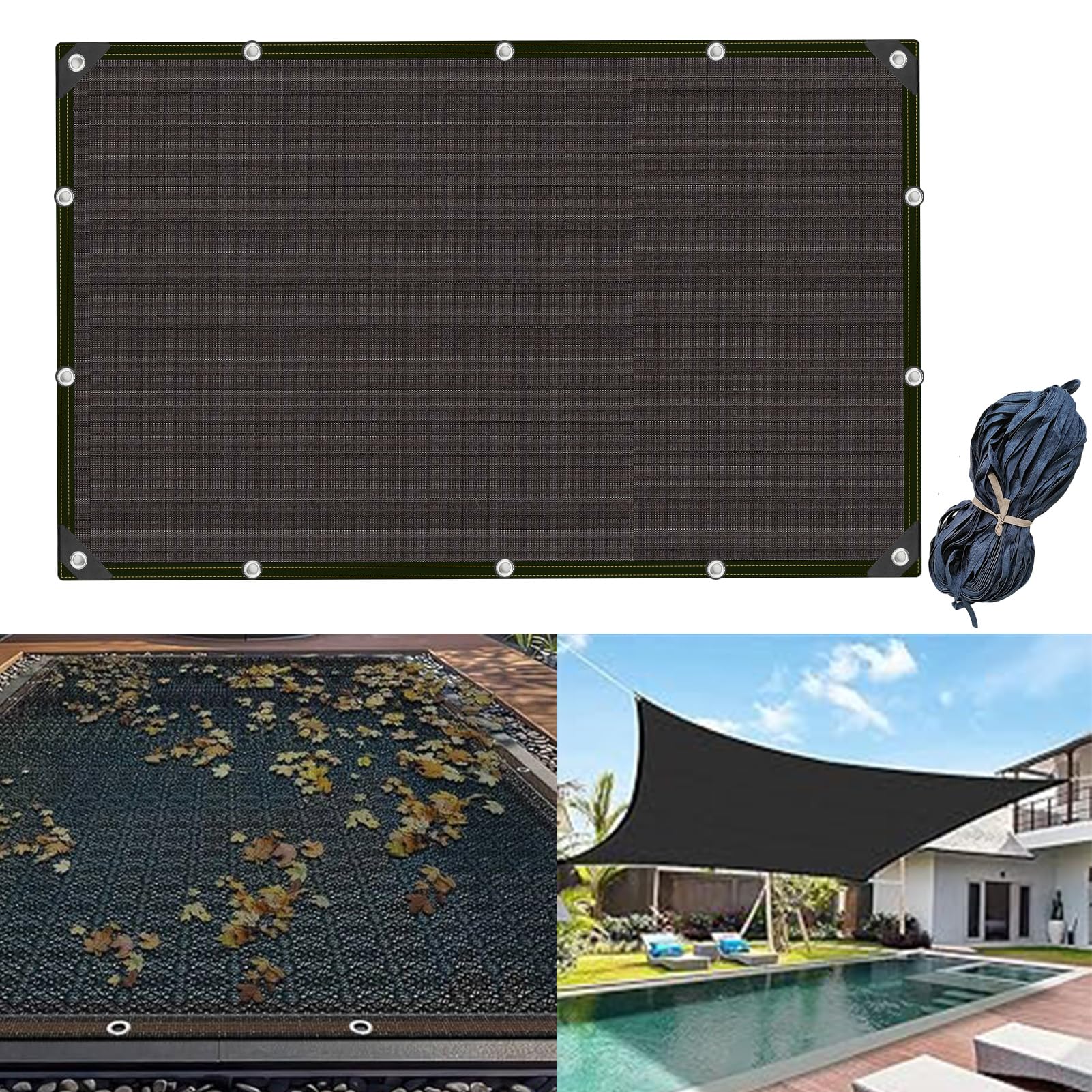 20x40 FT Pool Leaf Net Cover for Inground Pools or Above Ground Pools, Rectangle Mesh Pool Cover Swimming Pool Closing Kit, Multi-Function Sun Shade Carpet Outdoor for Pool, Patio, Garden, Yard