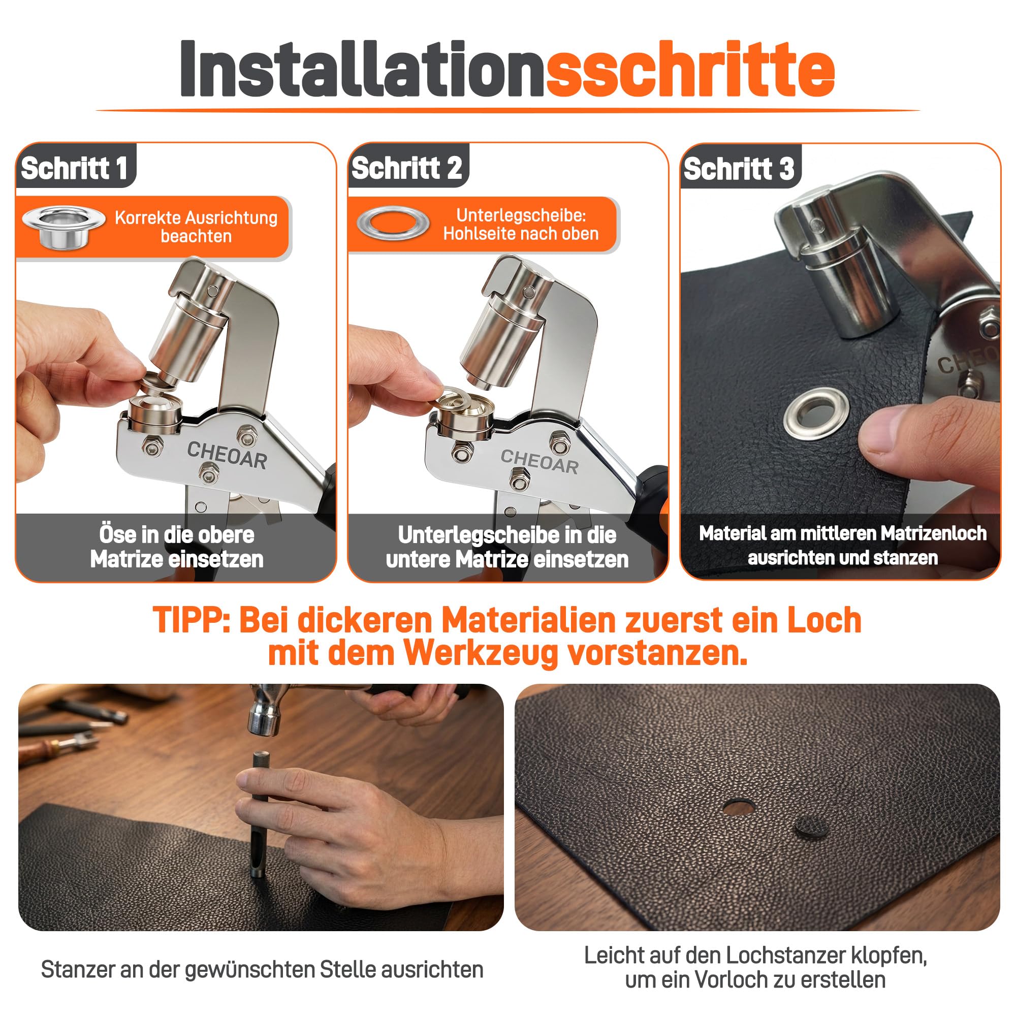 Ösenzange Set mit 400 Ösen,4 Größen 6/8/10/12mm,für Planen und Stoff