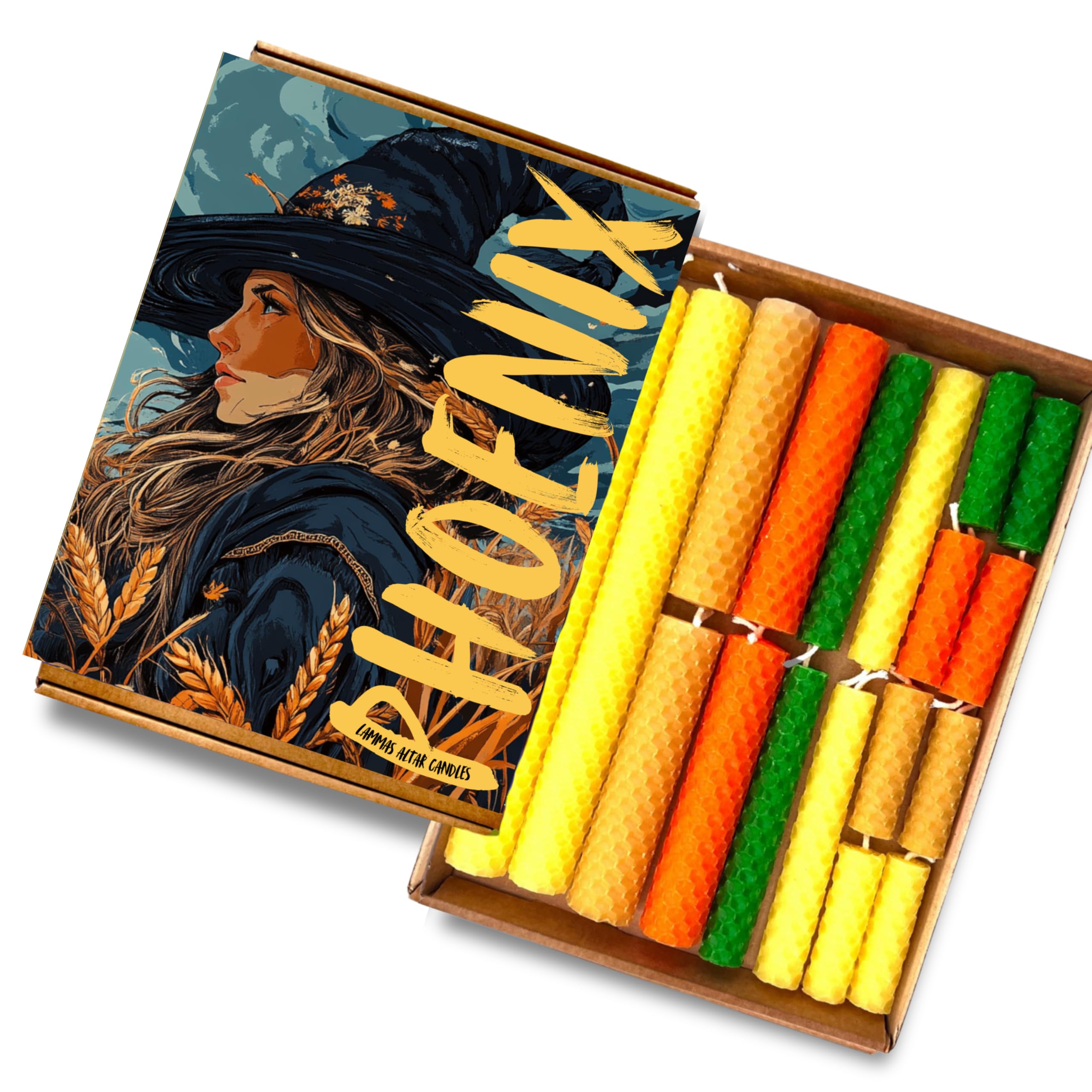 Phoenix Candle Company | Lammas Beeswax Altar Candles Set with Lammas Guide & Wheel of The Year - 18 Count - Hand-Rolled